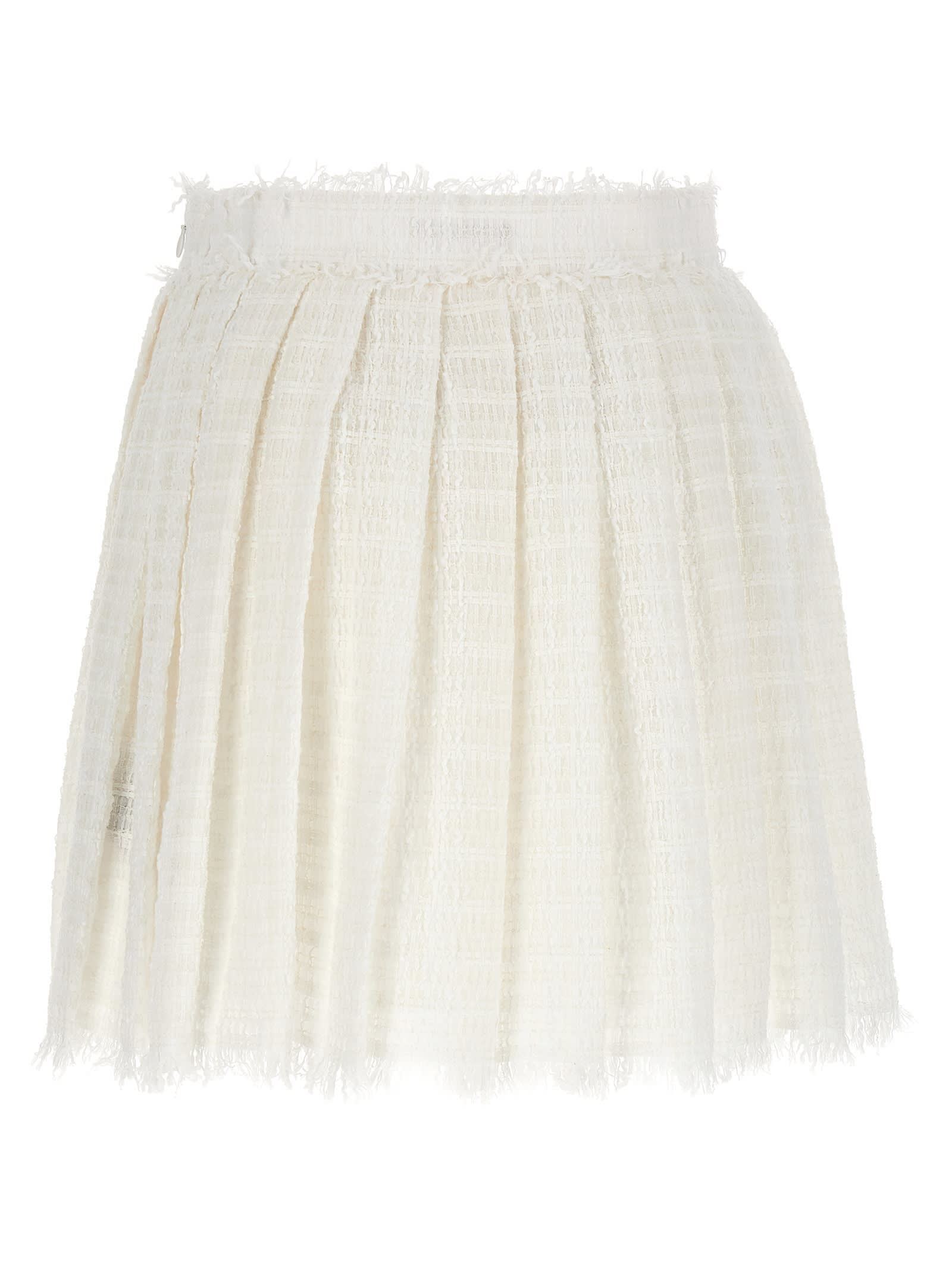 Shop Balmain Tweed Skater Skirt In White