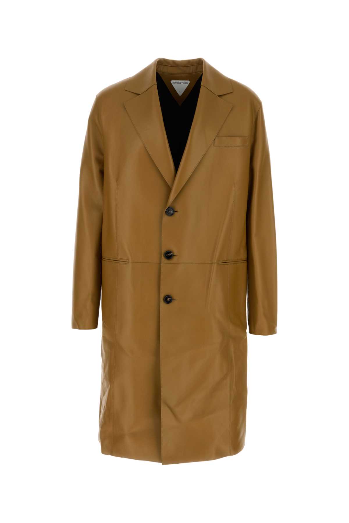 Shop Bottega Veneta Single Breasted Leather Coat In Acorn