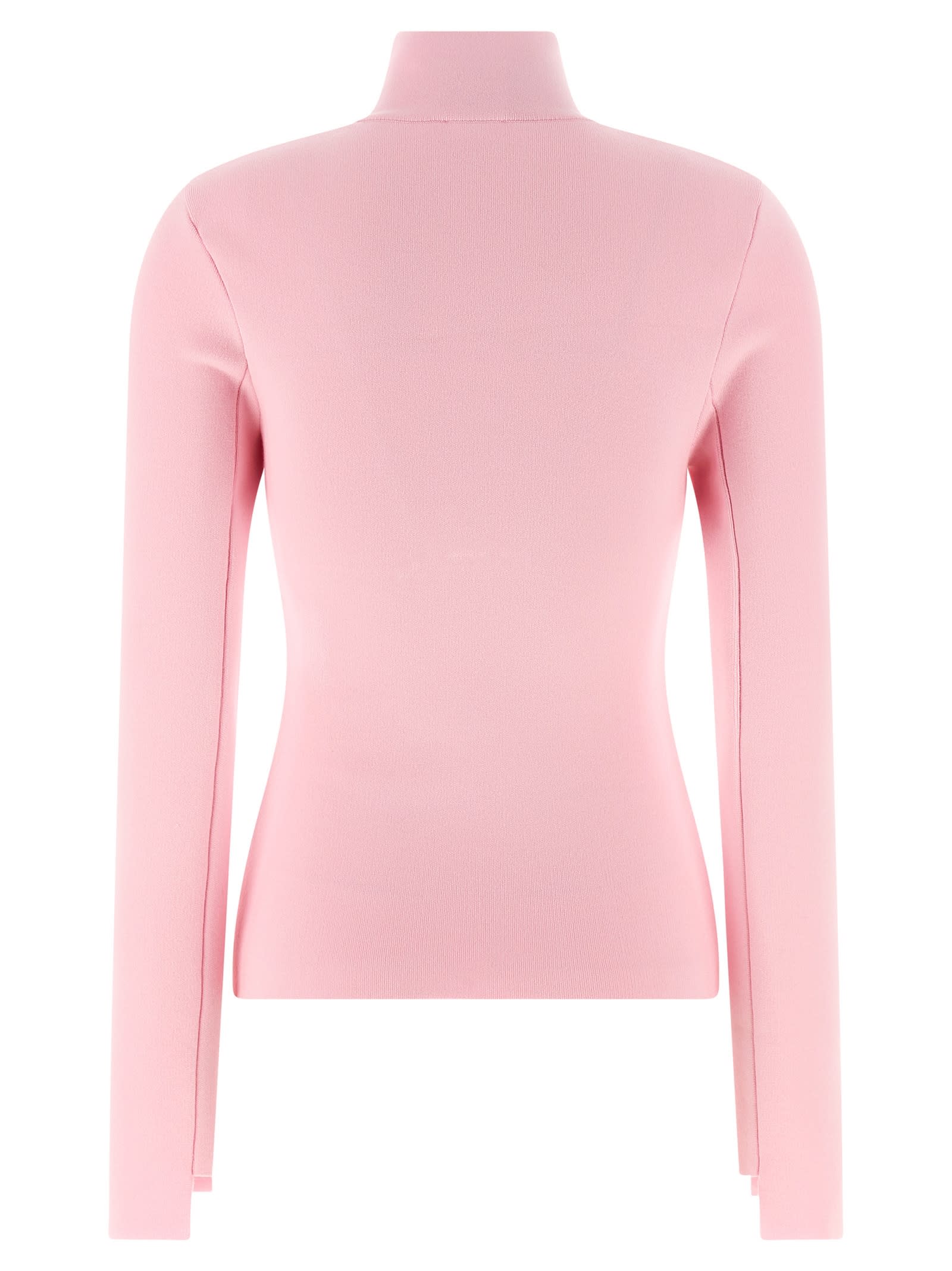 Courrèges Fitted Long Sleeve Mock Neck Sweater In Pink