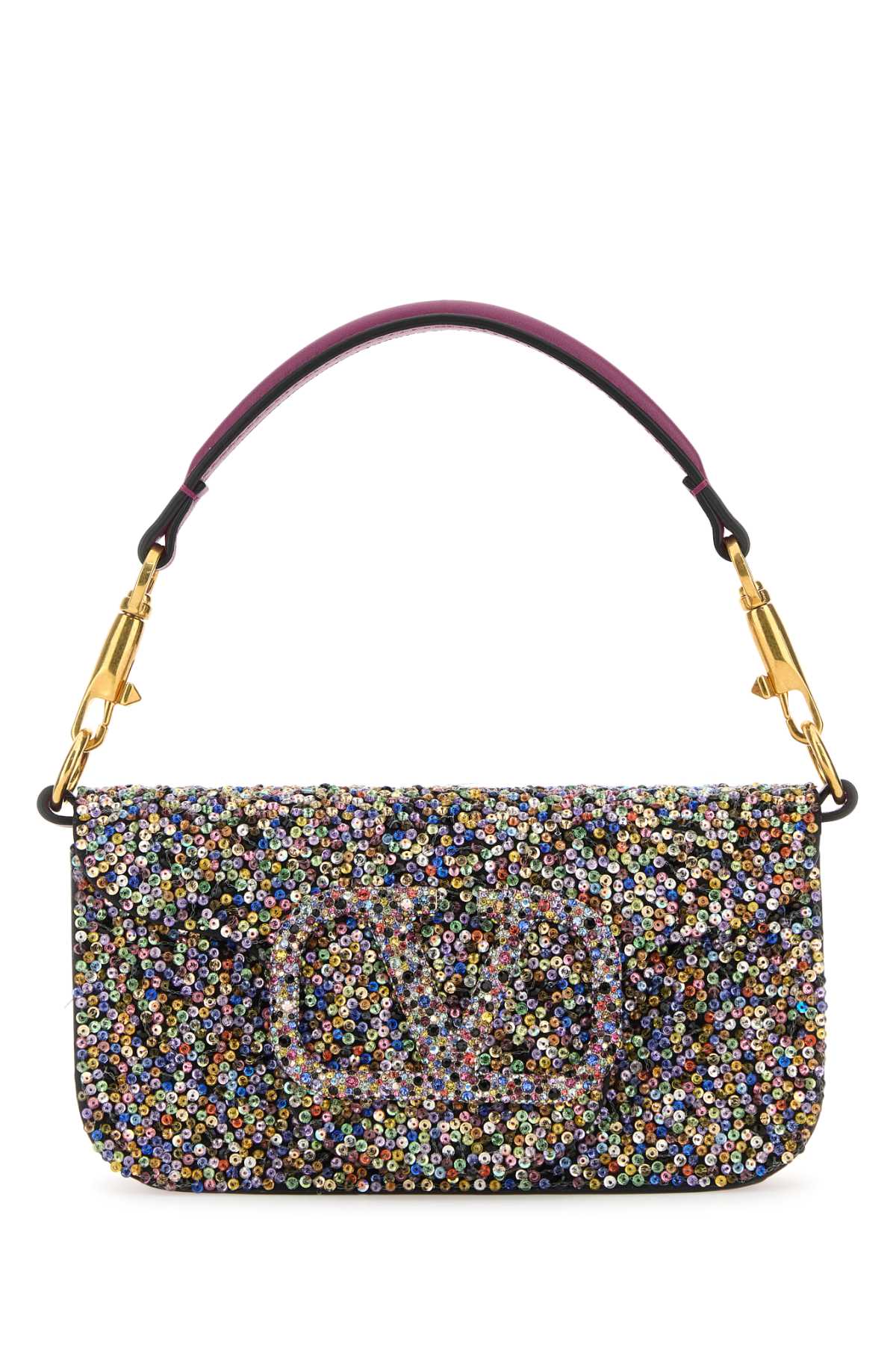 Valentino Garavani Embellished Leather Small Locã² Handbag In Multicolormagentapurplemulticolor
