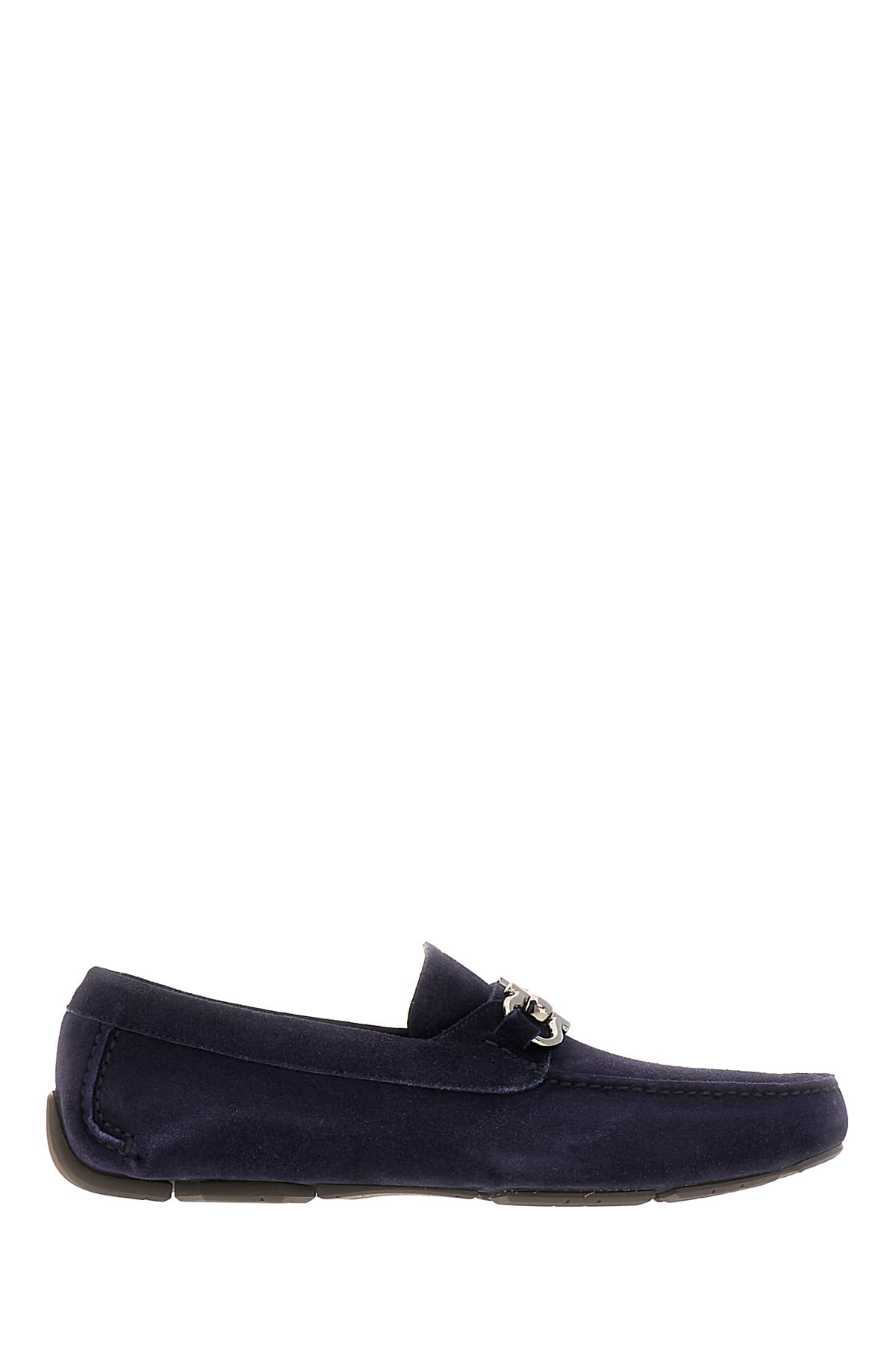 Shop Ferragamo Navy Blue Suede Loafers In 056