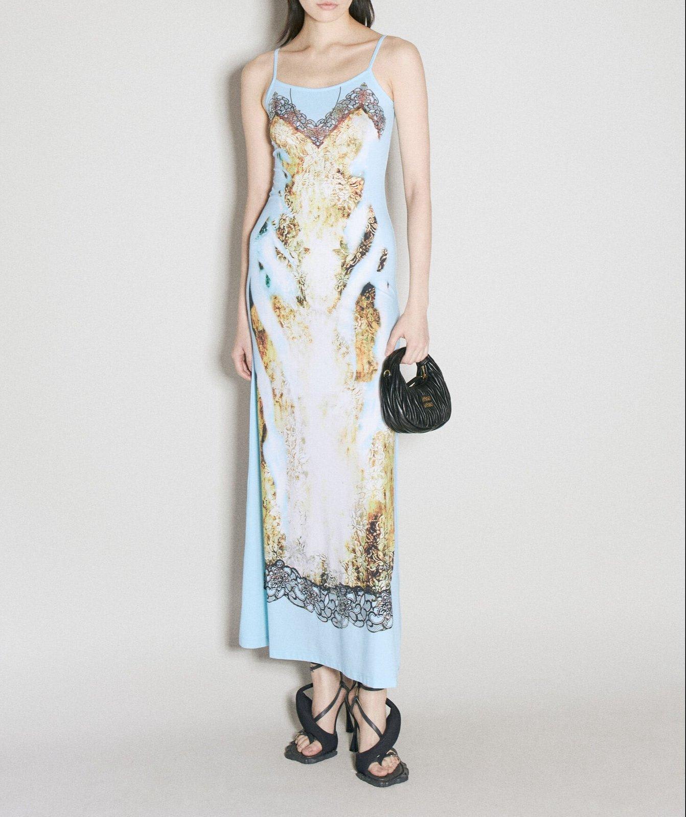 Shop Y/project Lace Printed Maxi Dress In Blue