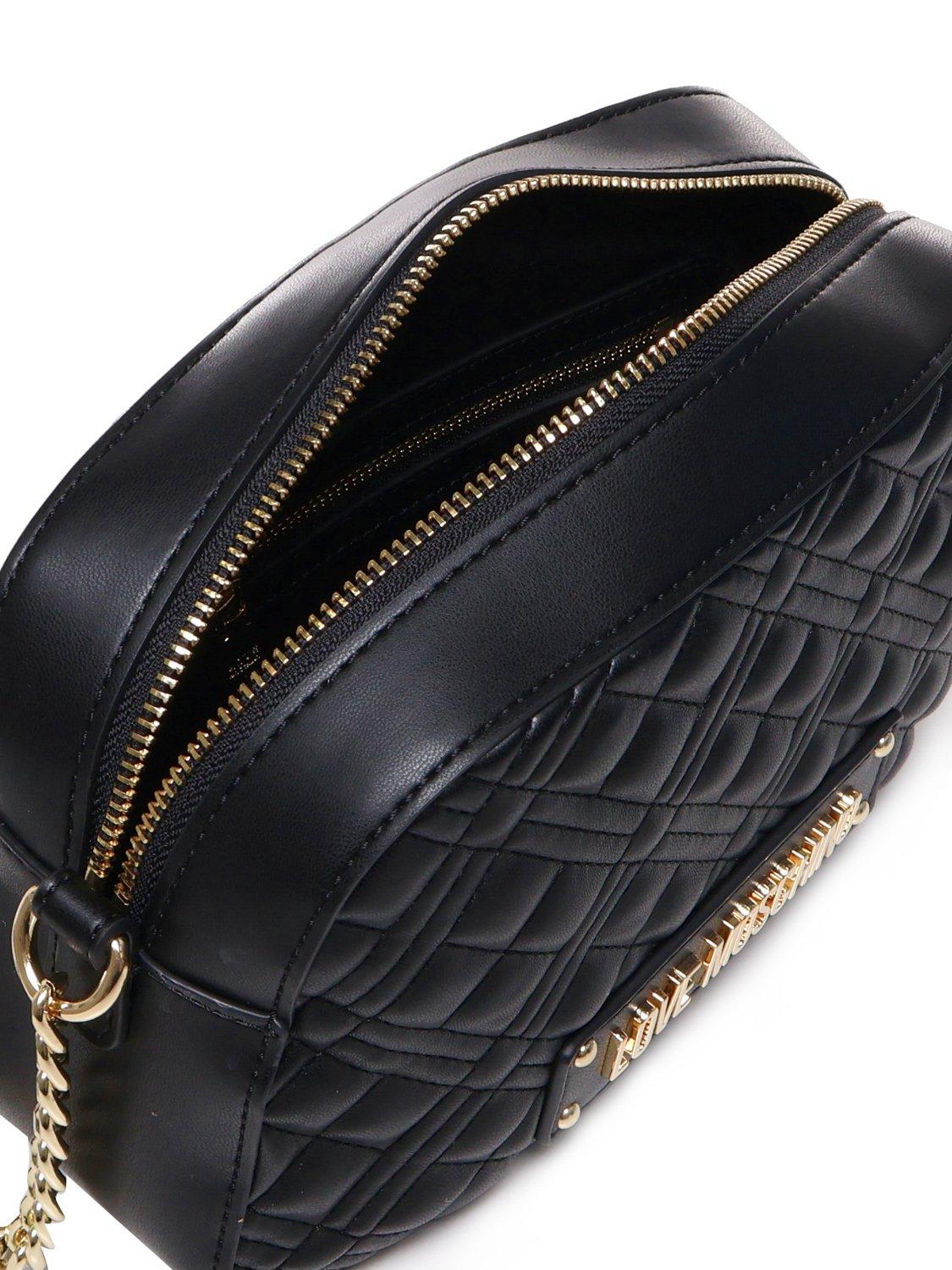 Shop Moschino Logo Lettering Quilted Crossbody Bag In Nero