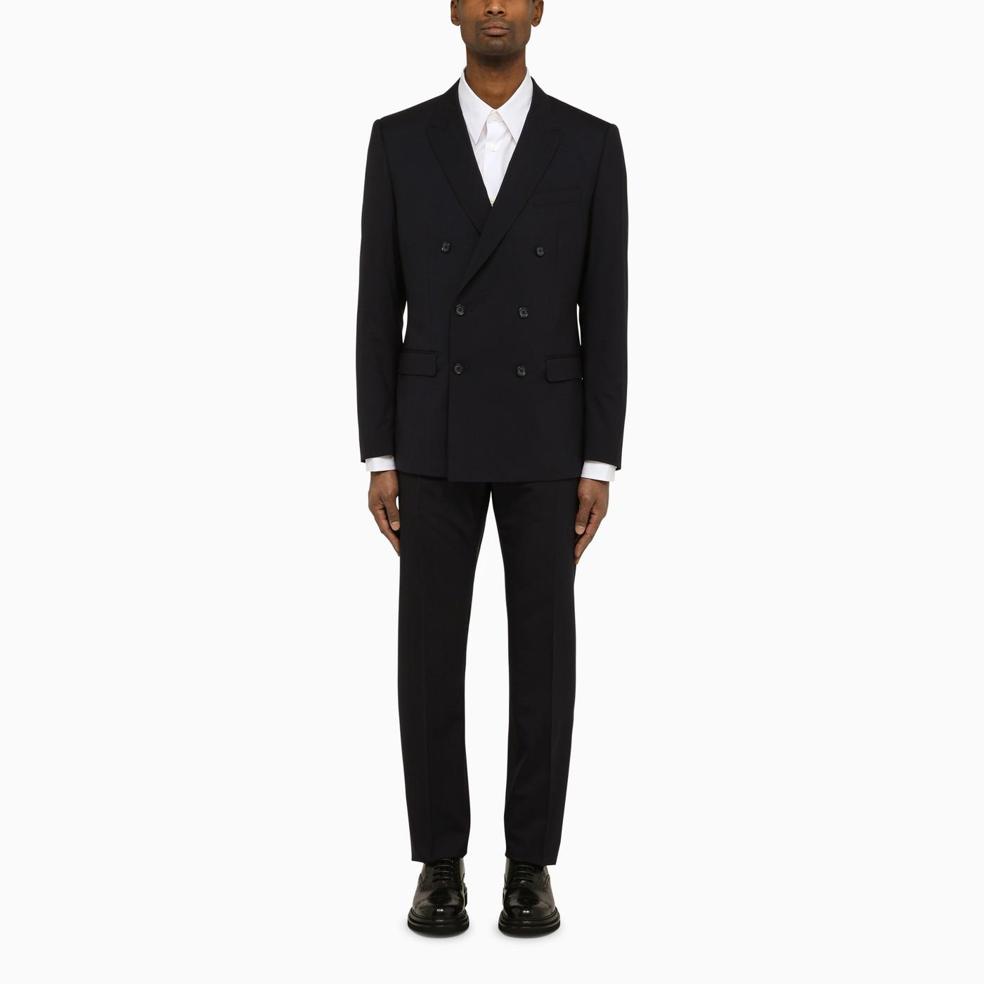 Shop Dolce & Gabbana Dark Blue Wool Double-breasted Suit