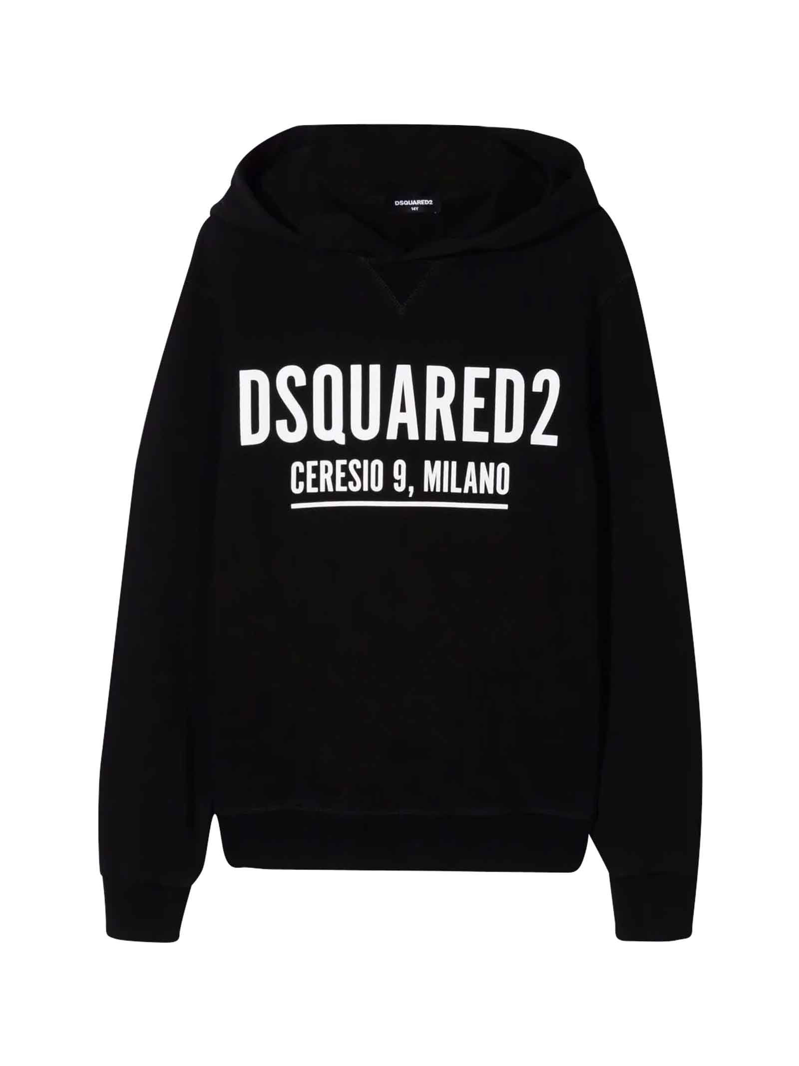 Dsquared2 Black Sweatshirt With White Print And Hood Dsquared Kids