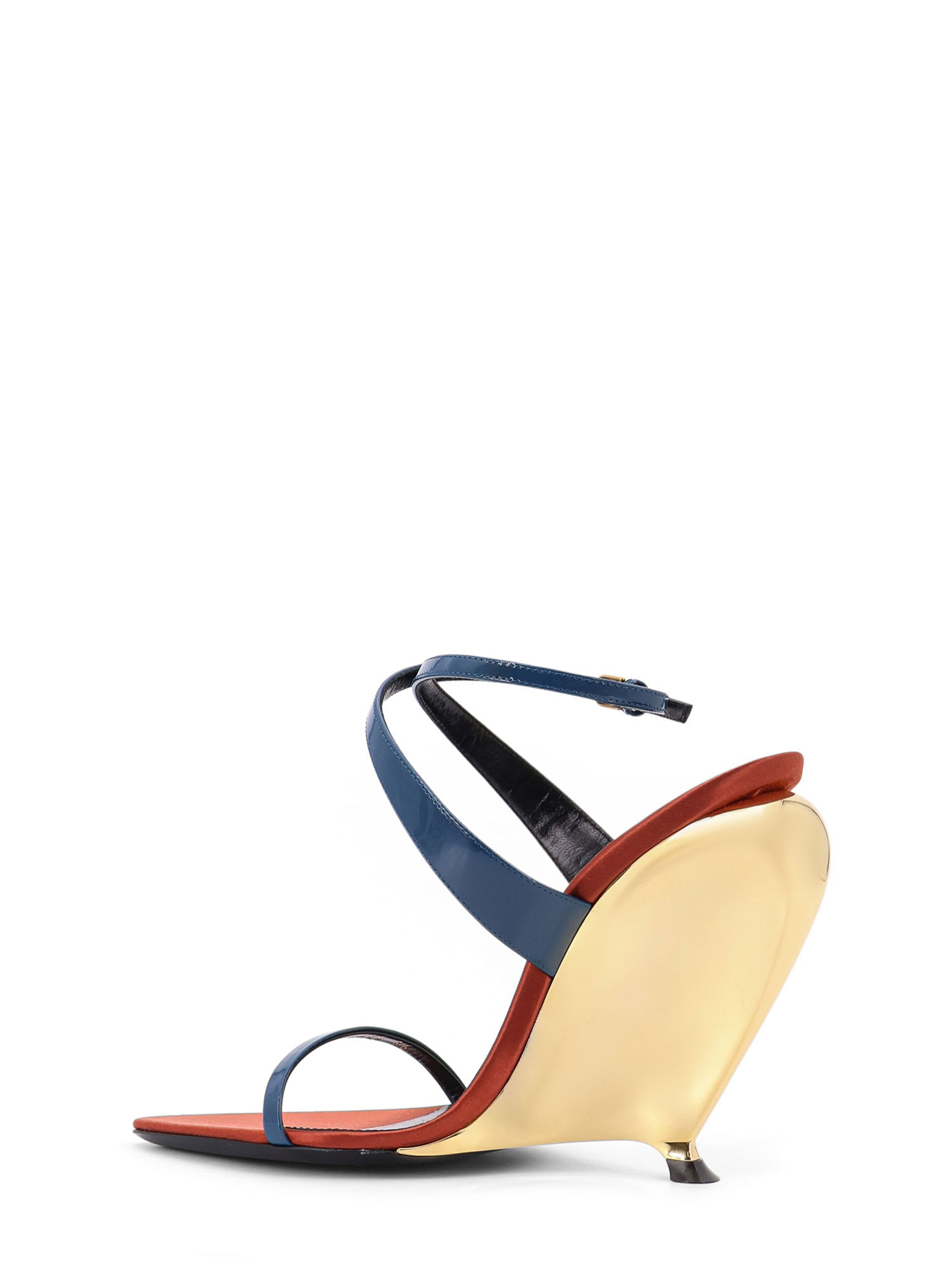 SAINT LAURENT TALLULAH 110 PATENT LEATHER SANDALS WITH SCULPTURAL WEDGE HEEL