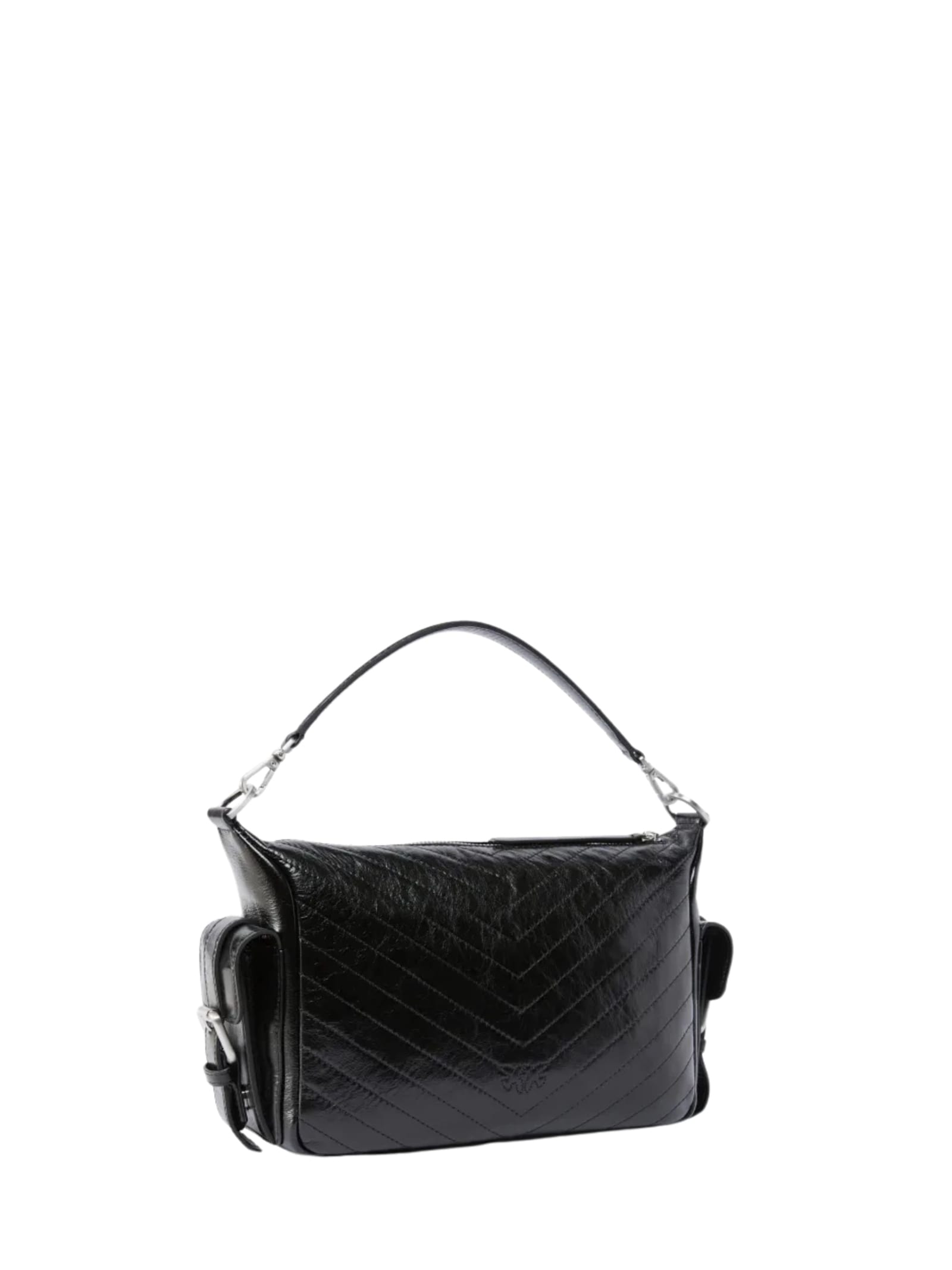 Pinko Medium Leather Cargo Bag With Pockets In Black