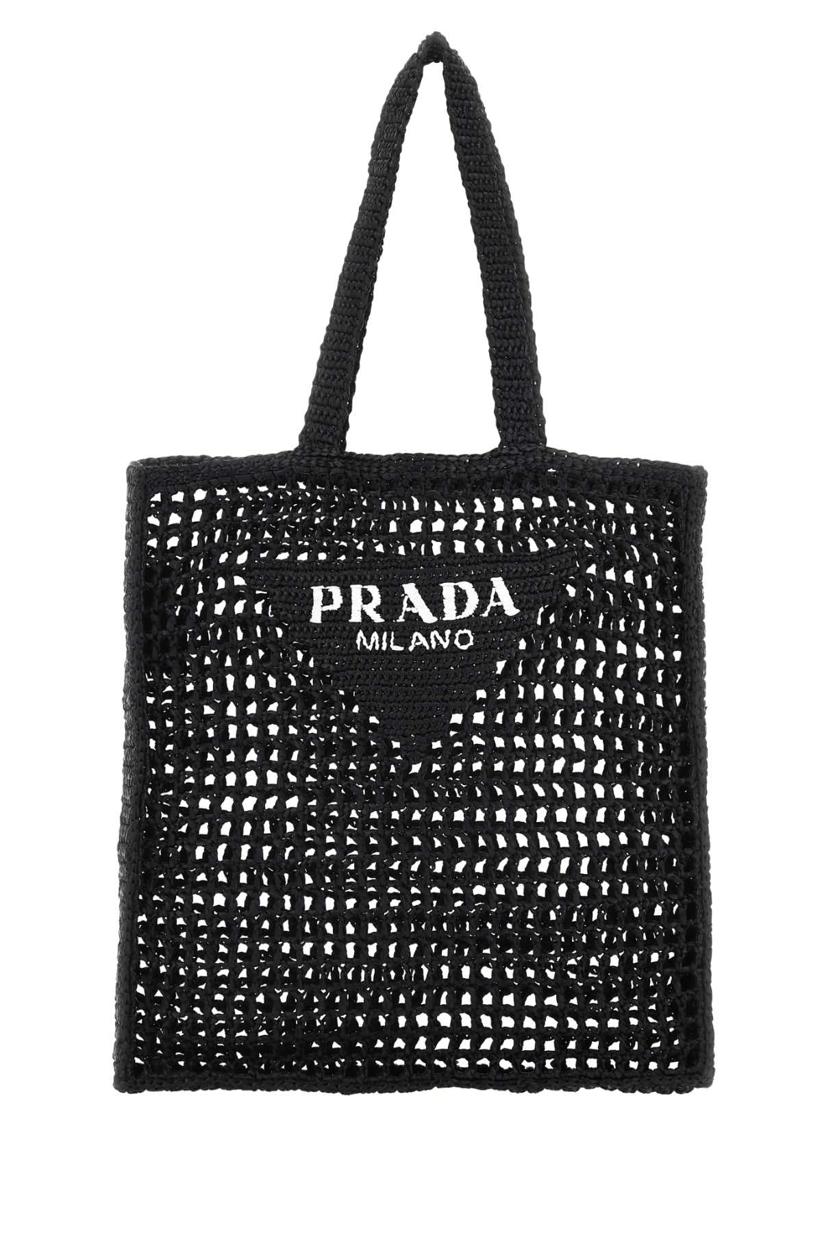 Shop Prada Black Raffia Shopping Bag In F0002