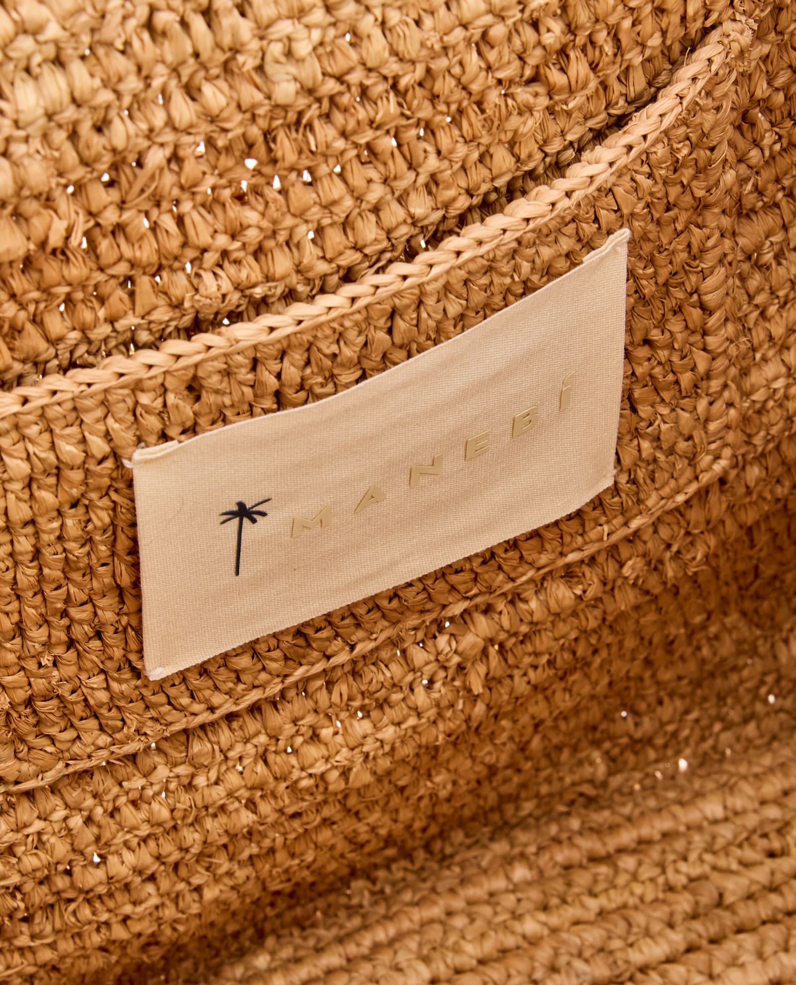 Shop Manebi Squared Raffia Tote Bag W/palm Detail In Brown