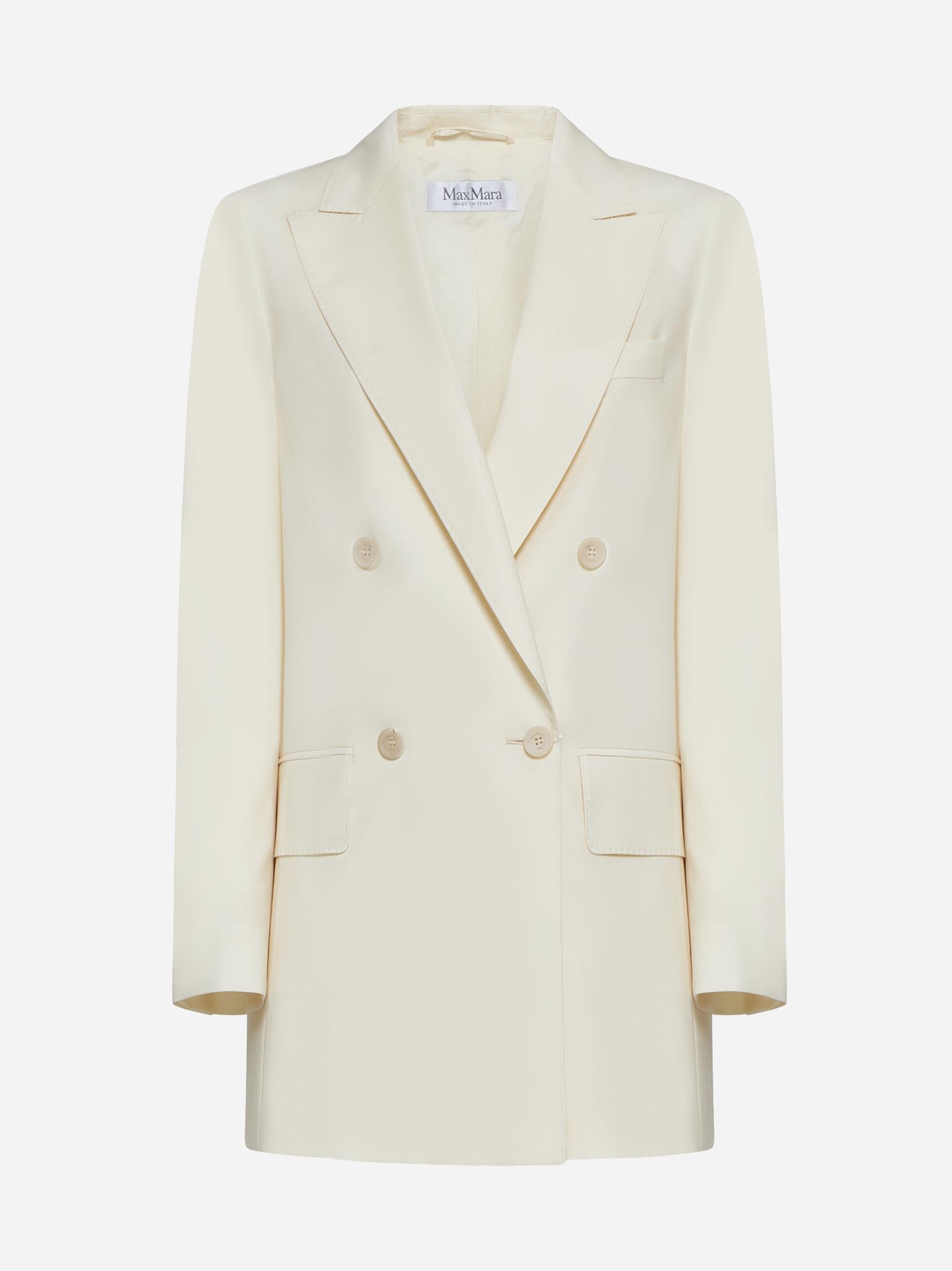 Shop Max Mara Elegia Double-breasted Wool Blazer In Cream