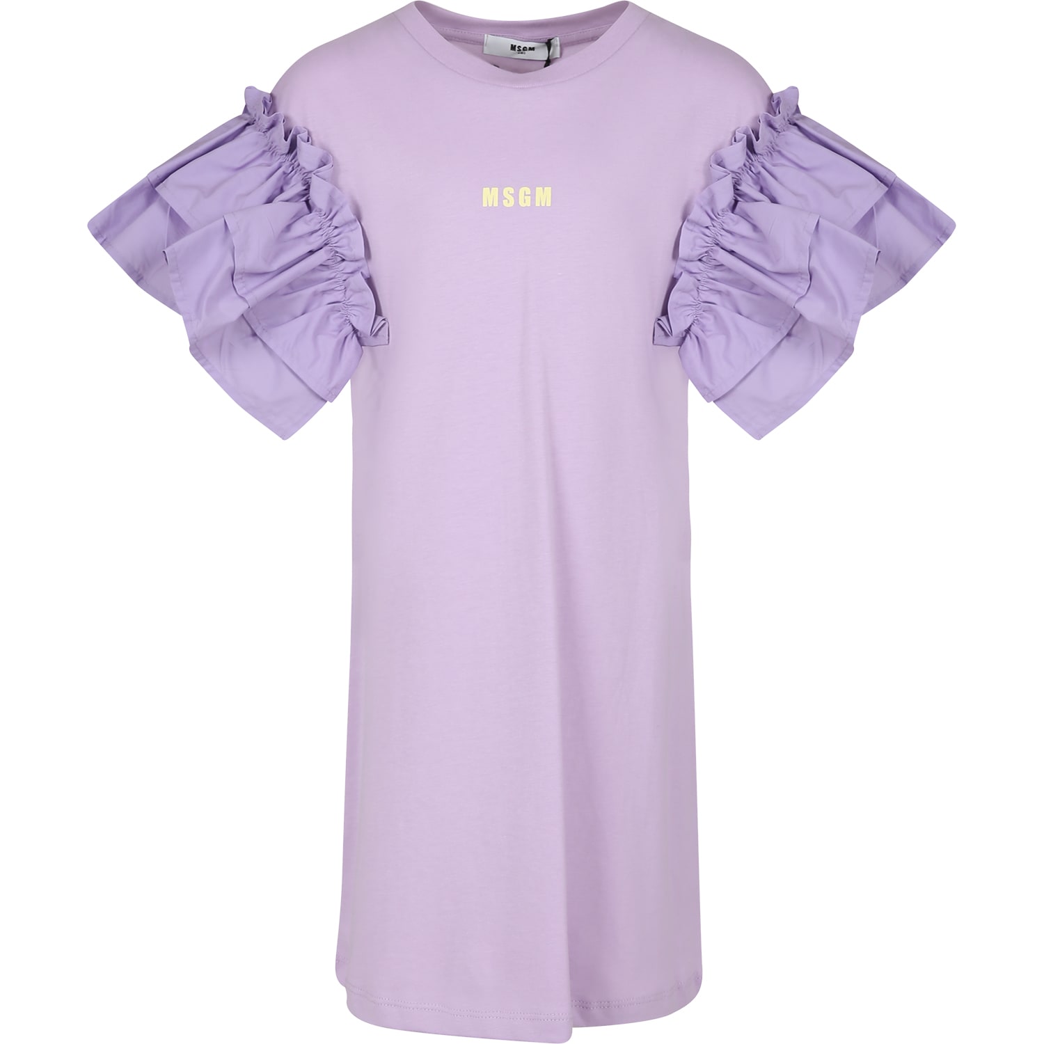 Shop Msgm Lilac Dress For Girl With Logo