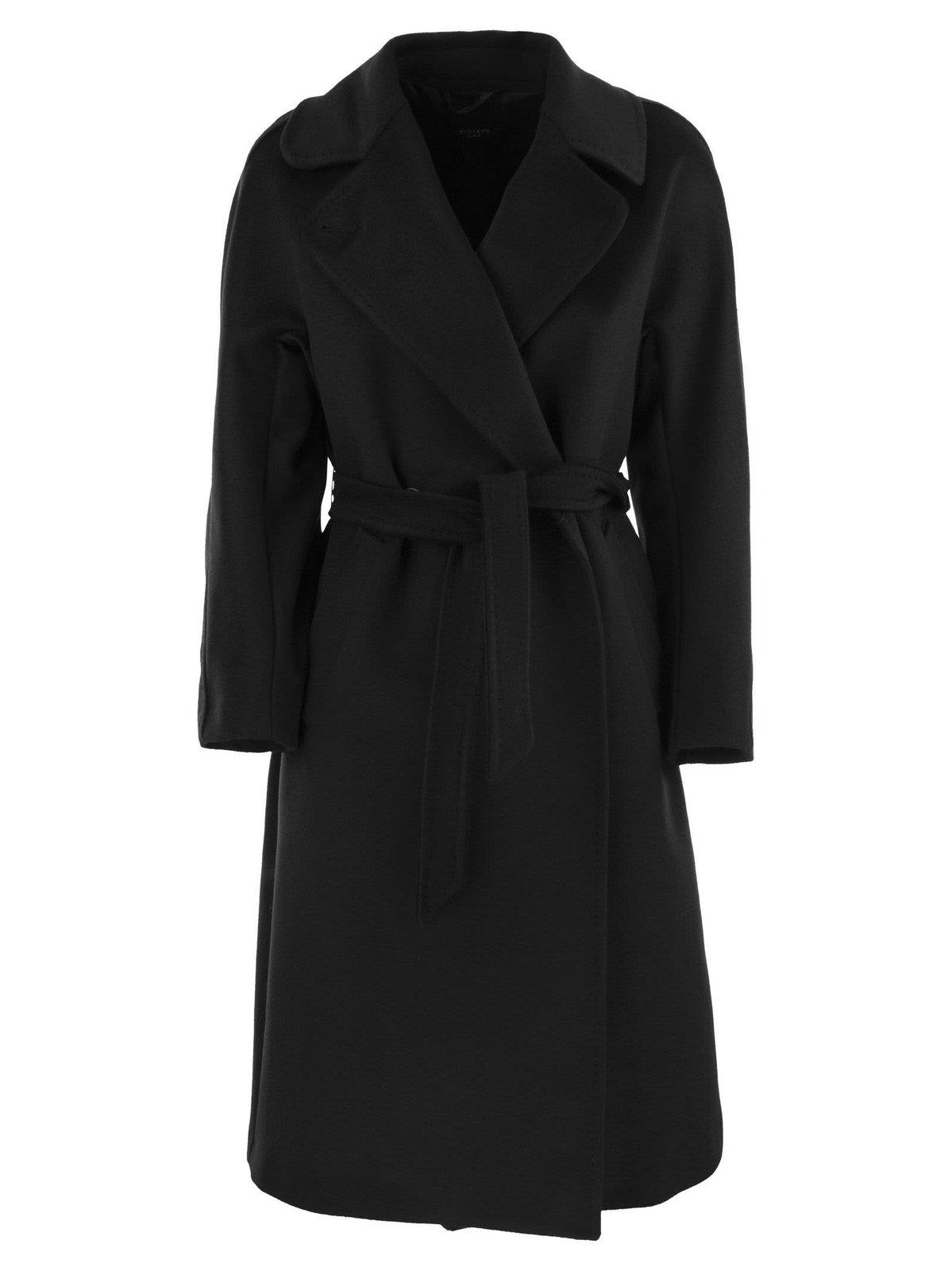 Shop Weekend Max Mara Belted Long-sleeved Coat In Black