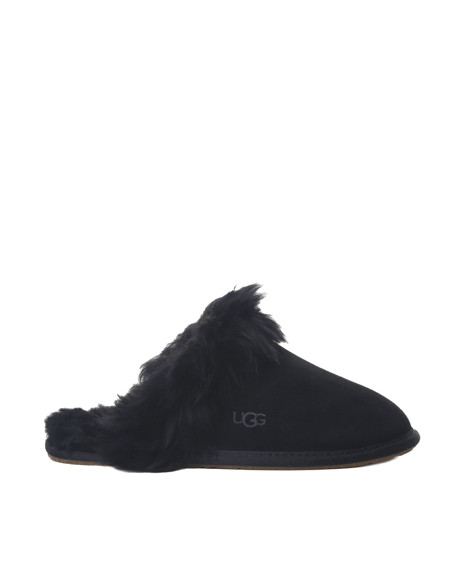 Shop Ugg Scuff Sis Slippers In Shearling With Fur Trim In Black