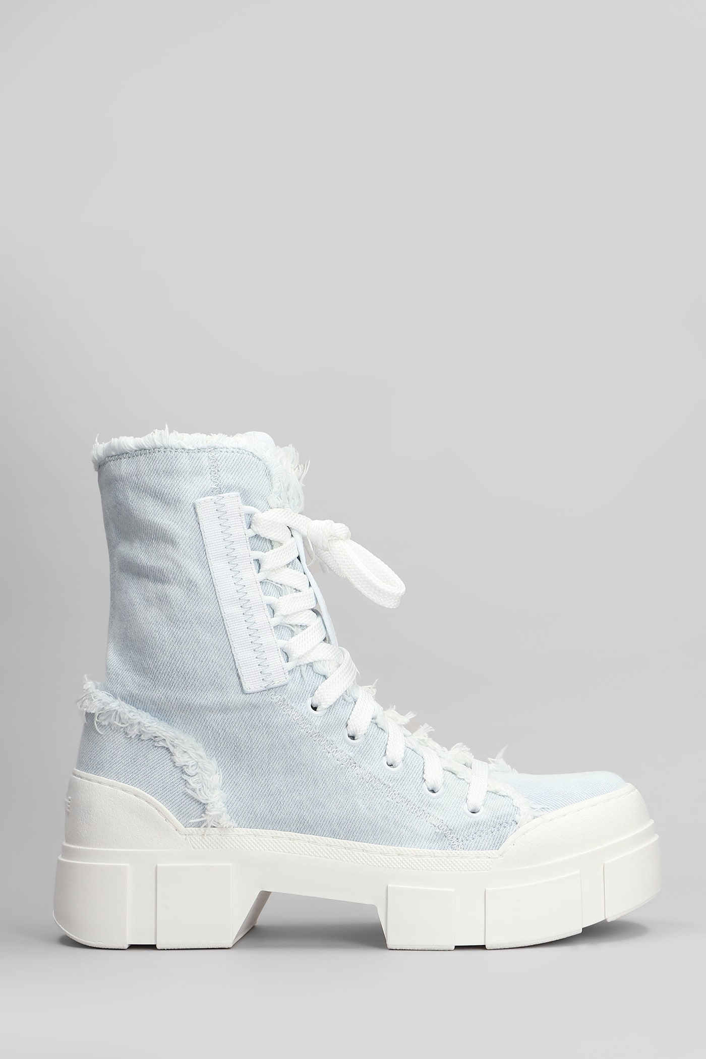 Shop Vic Matie Denim 500 Combat Boots In Cyan Fabric