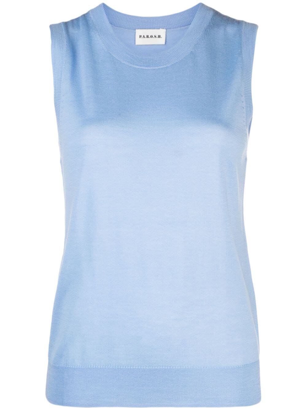 Shop P.a.r.o.s.h Sleeveless Crew Neck Sweater In Light Blue Dust