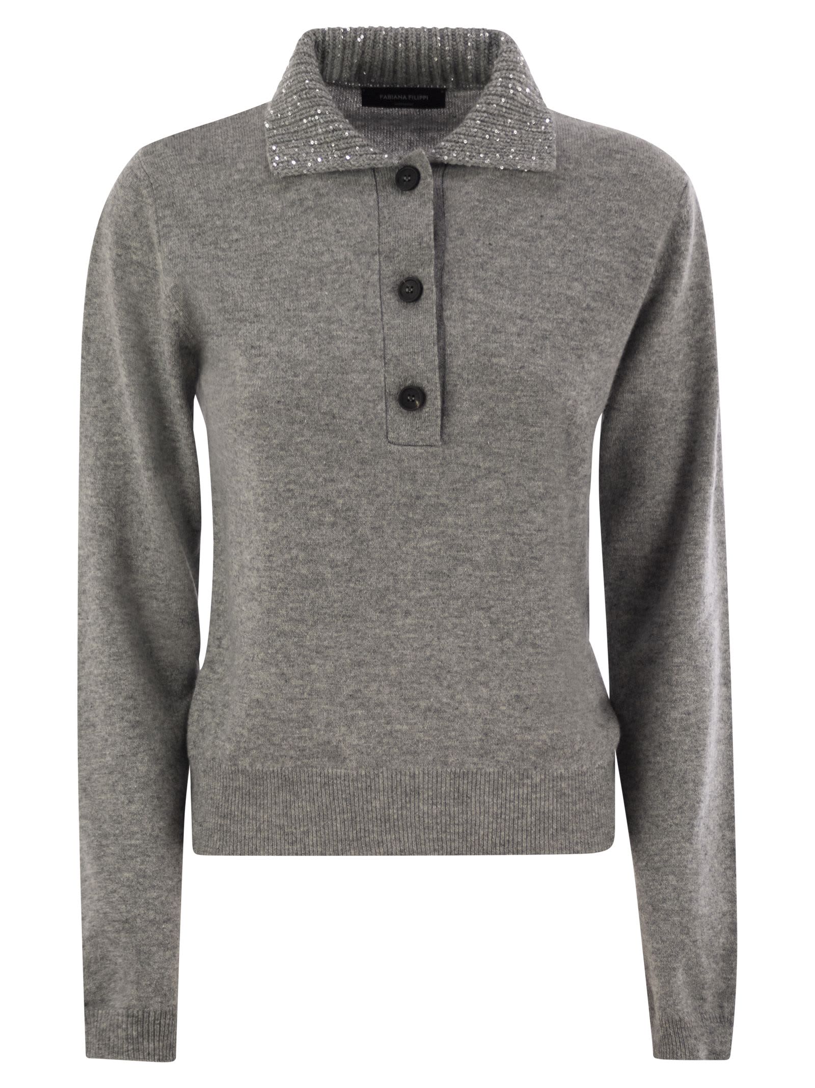 Wool, Silk And Cashmere Polo Collar Sweater