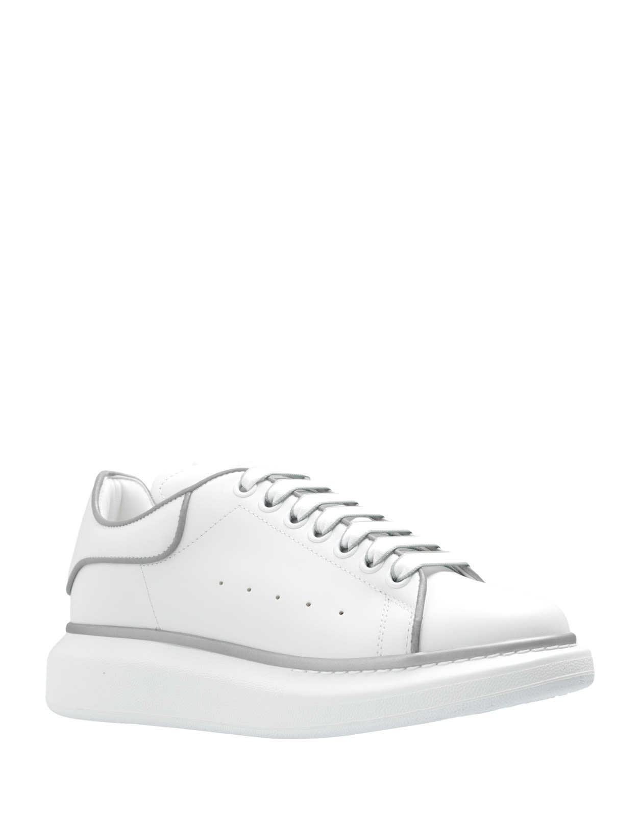 Shop Alexander Mcqueen White Oversized Sneakers With Silver Piping