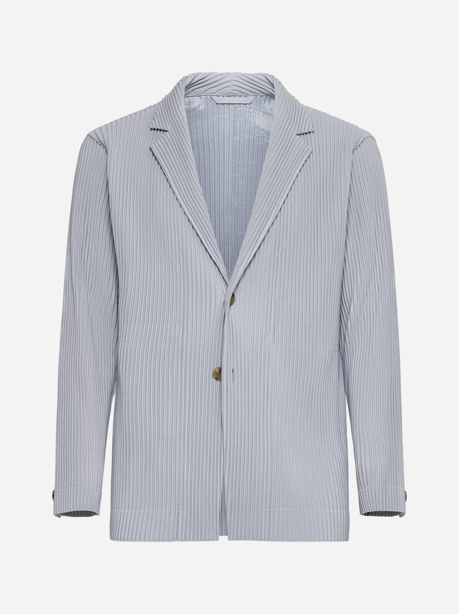 Shop Issey Miyake Pleated Fabric Single-breasted Blazer In Light Grey