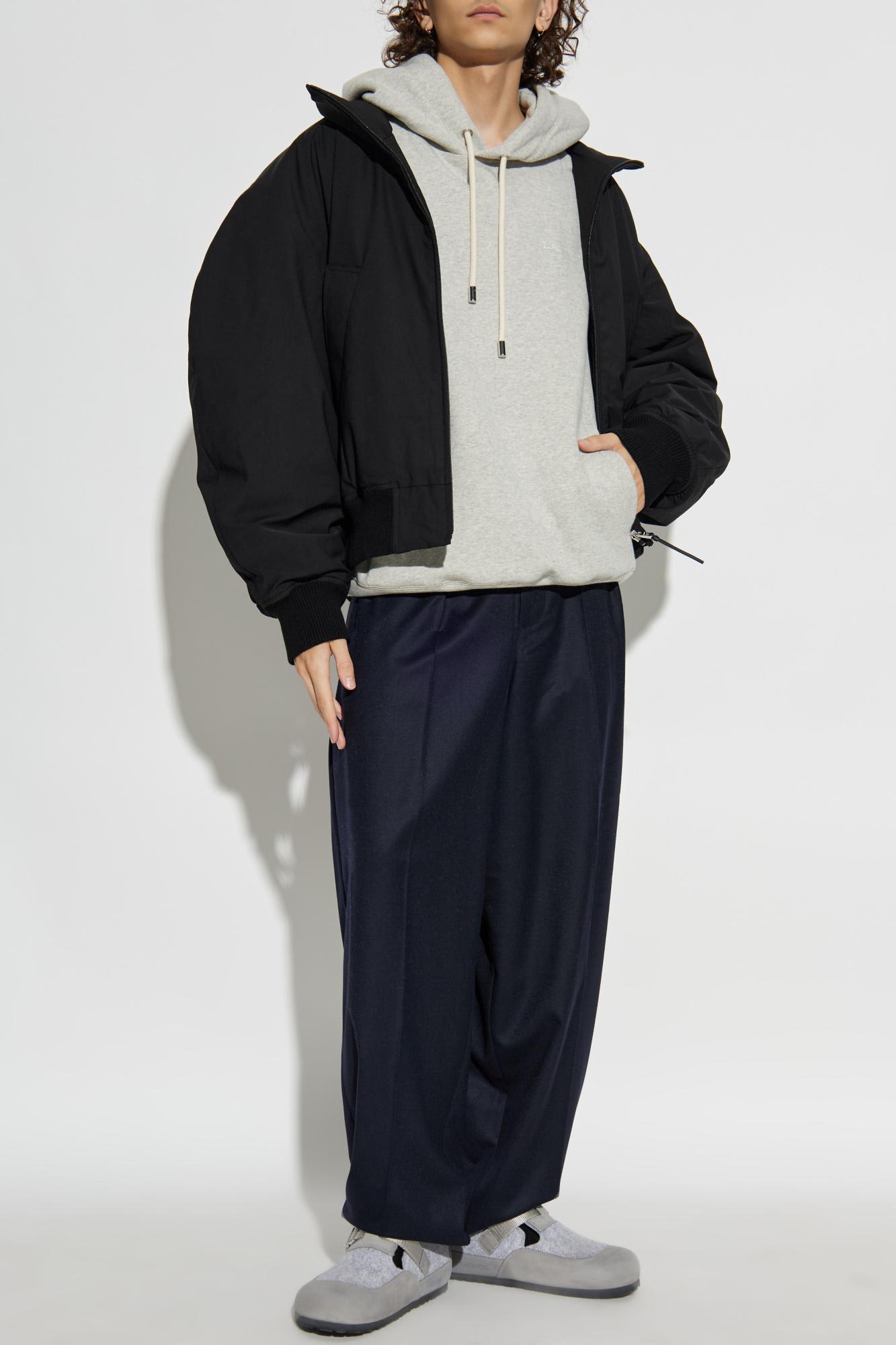 Lanvin Hooded Sweater Drawstring Front Pockets In Gray