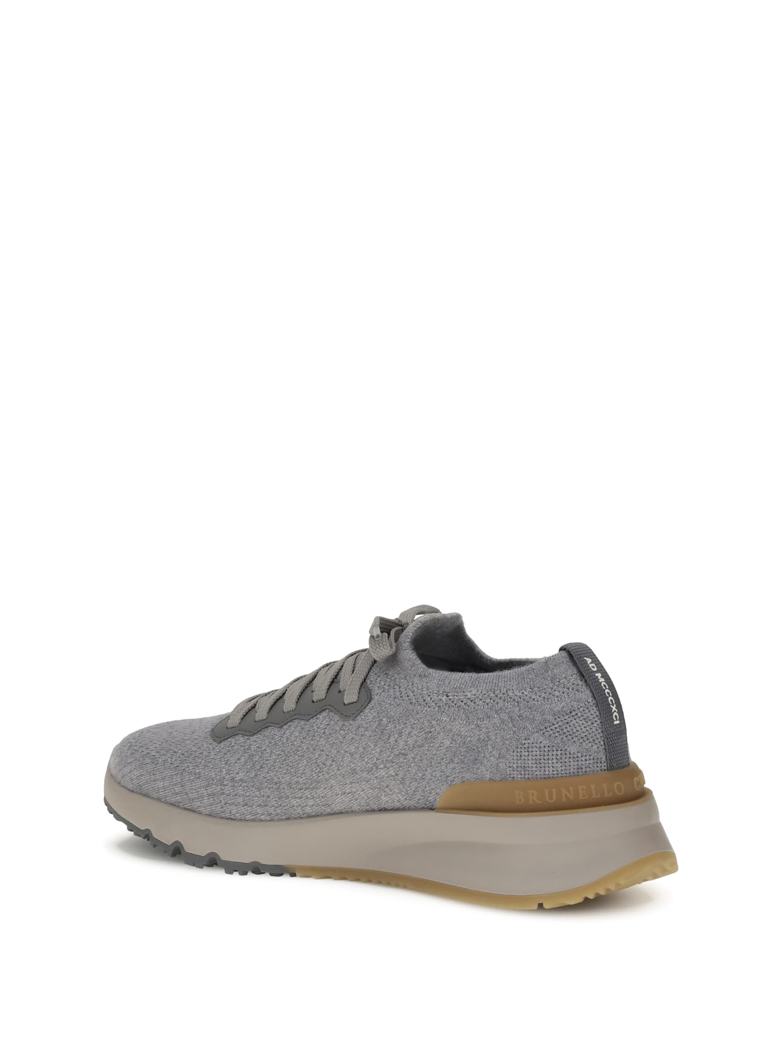 Brunello Cucinelli Low Slip-on Stretch Wool Knit Sneakers With Rubber Sole In Gray
