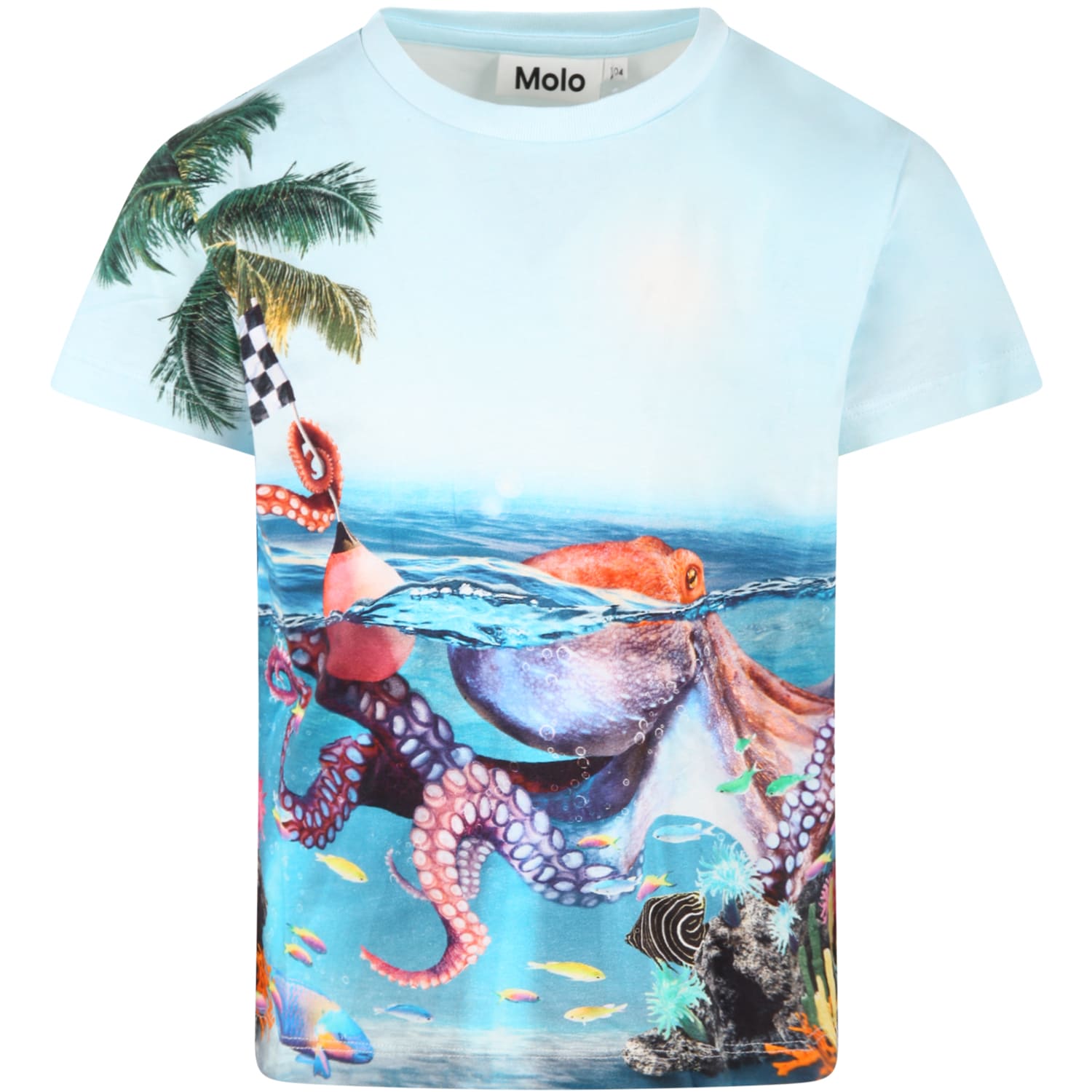 Molo Light Blue T-shirt For Boy With Marine Animals