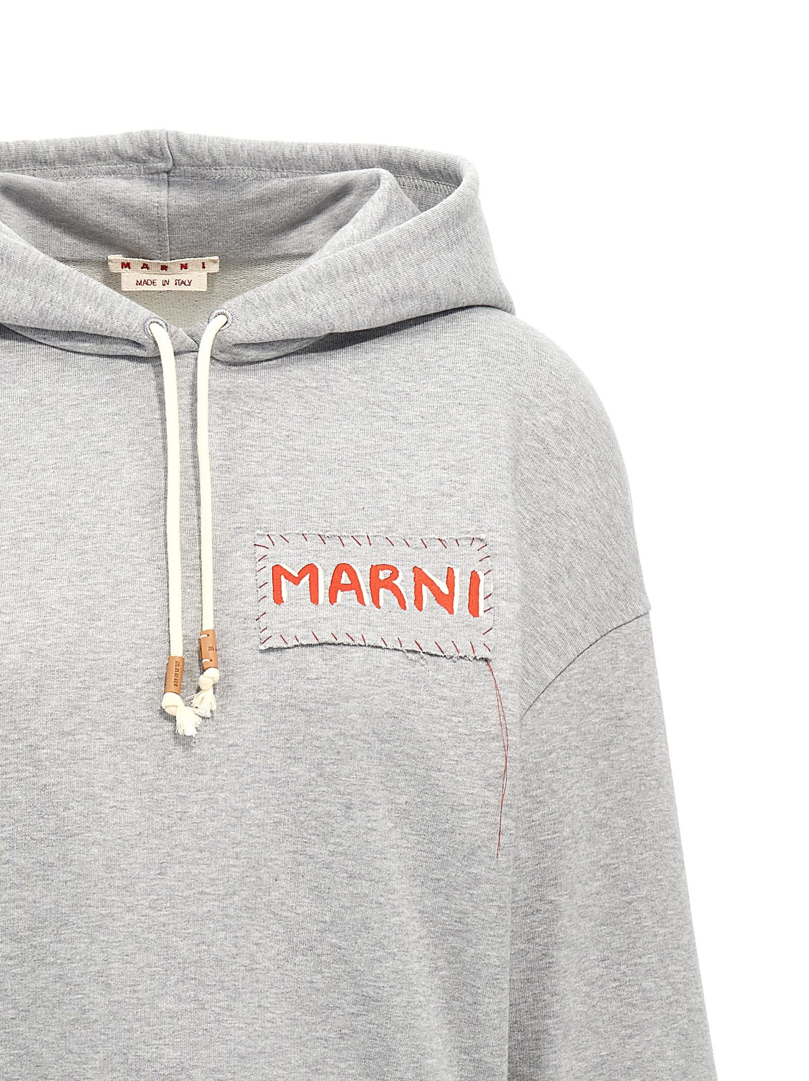 Shop Marni Logo Print Cropped Hoodie In Gray