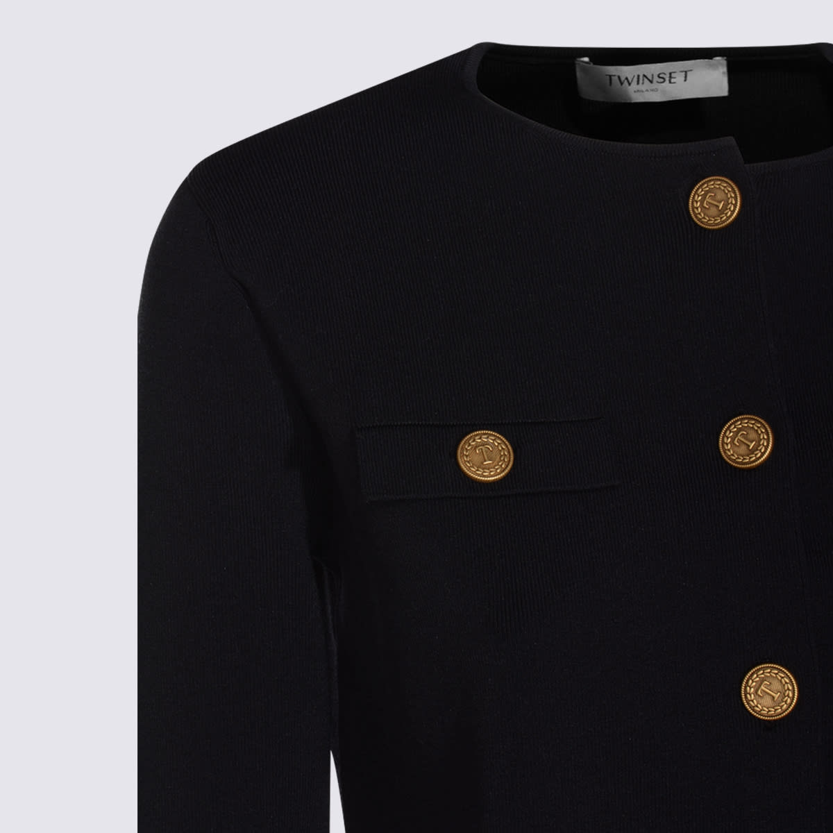 Twinset Buttoned-up Scalloped Jacket In Black