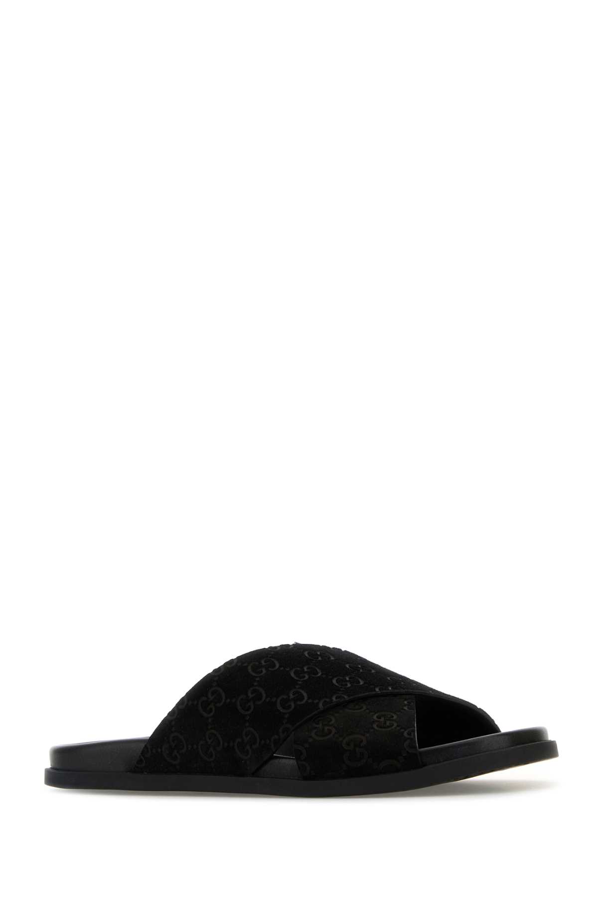 Gucci Men Black Suede Slippers