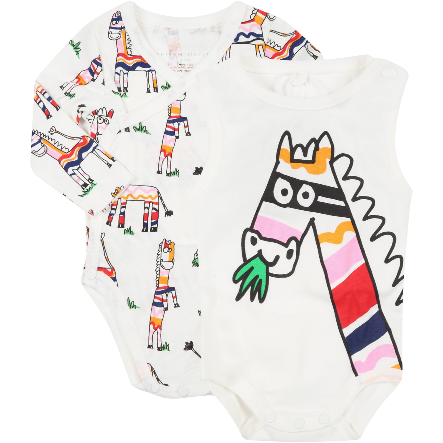 Stella McCartney Kids White Set For Baby Kids With Zebras