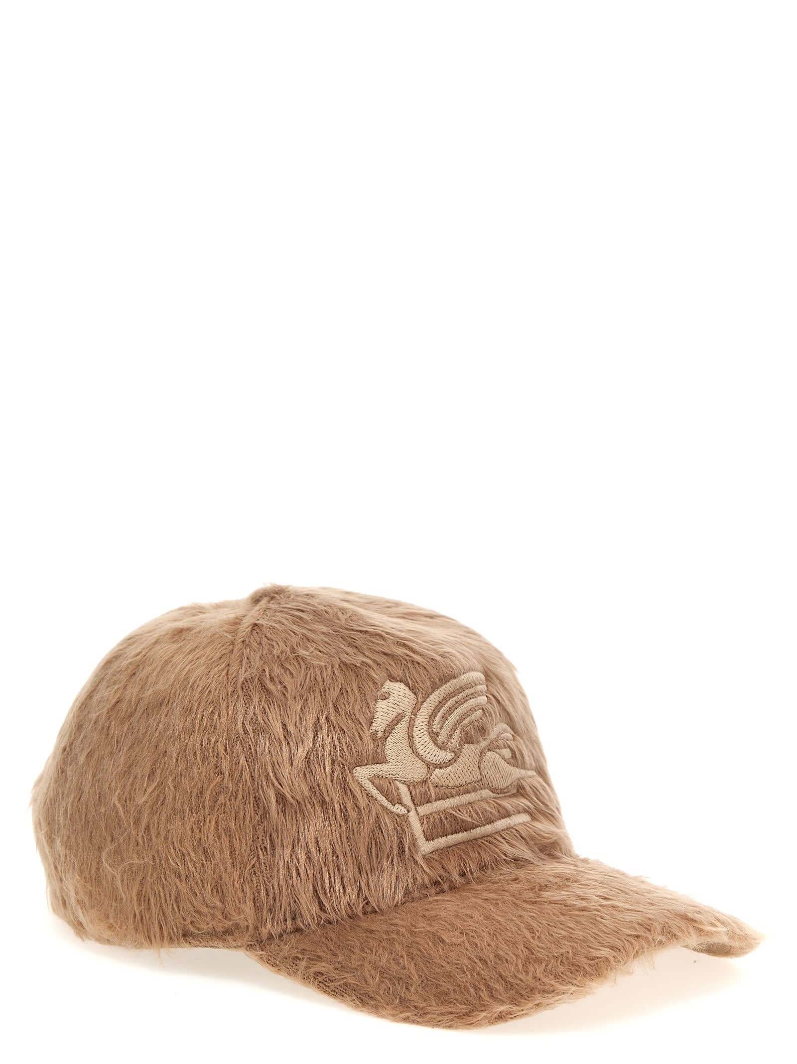 Shop Etro Logo Embroidery Fur Cap In Natural