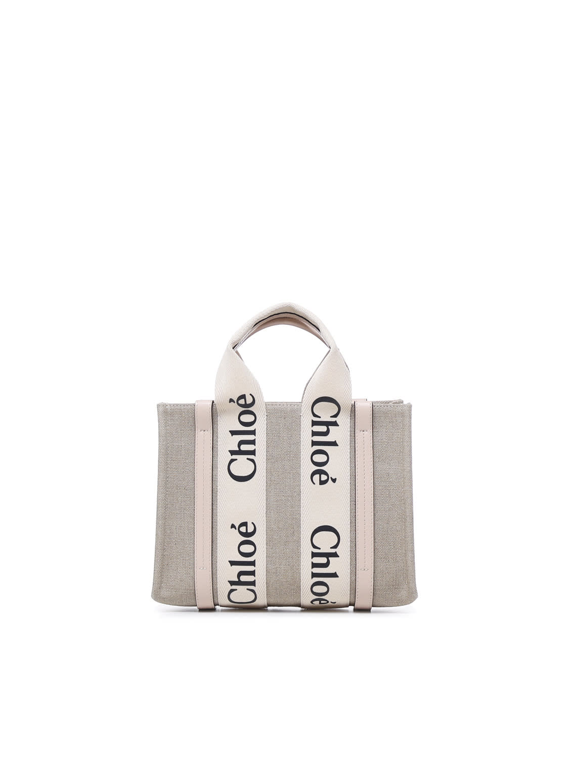 Shop Chloé Woody Bag Medium In Linen Canvas In Cement Pink