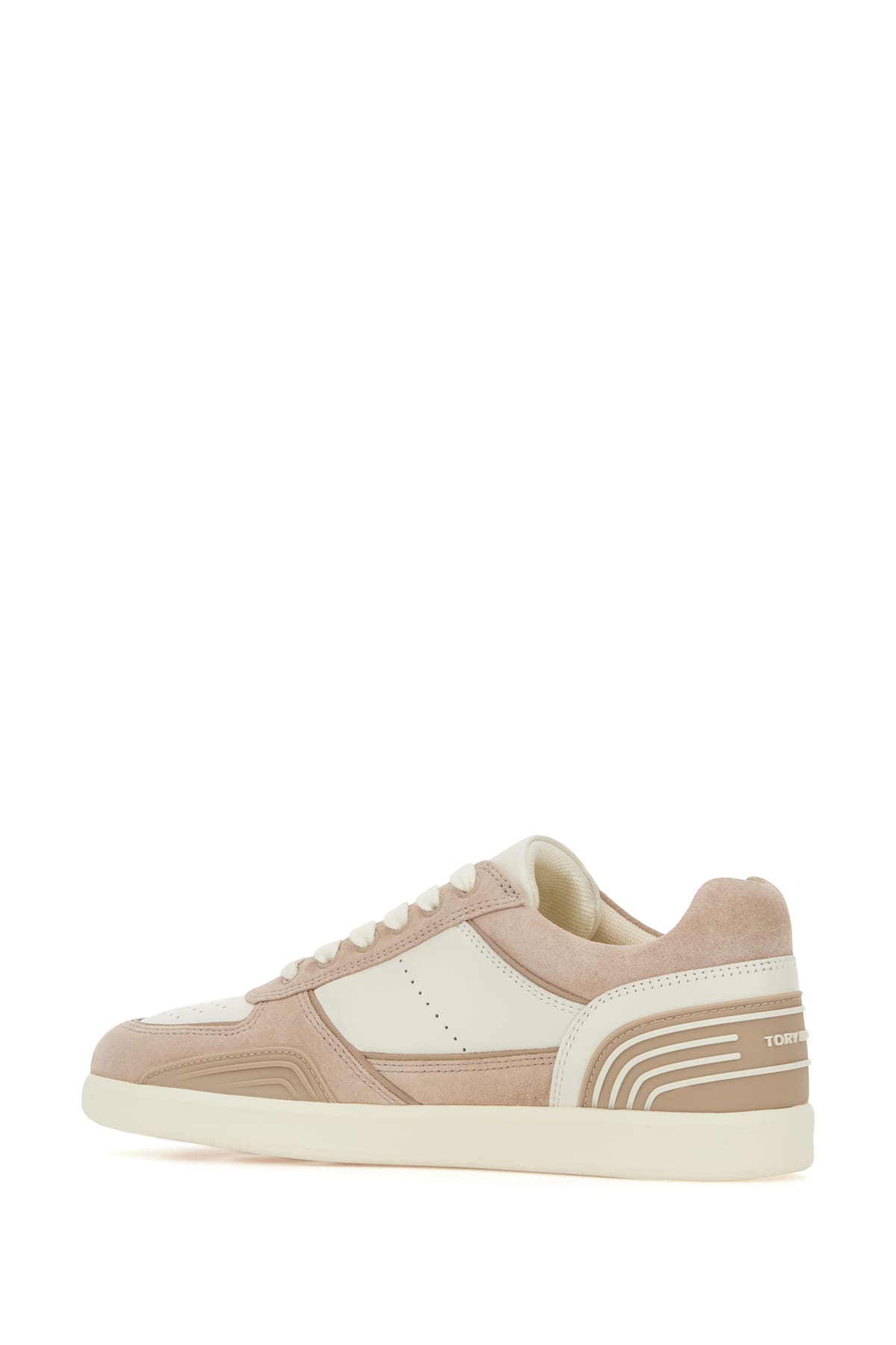 Shop Tory Burch Two-tone Nappa Leather And Suede Clover Court Sneakers In New Ivory Cerbiatto