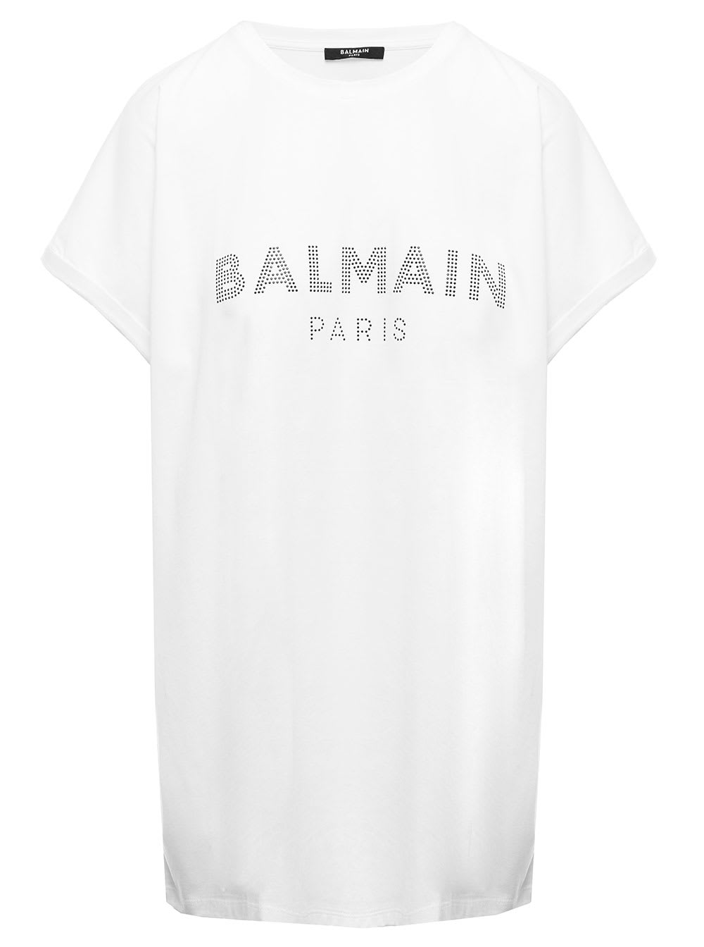 Balmain Womans White Cotton T-shirt With Strass Logo