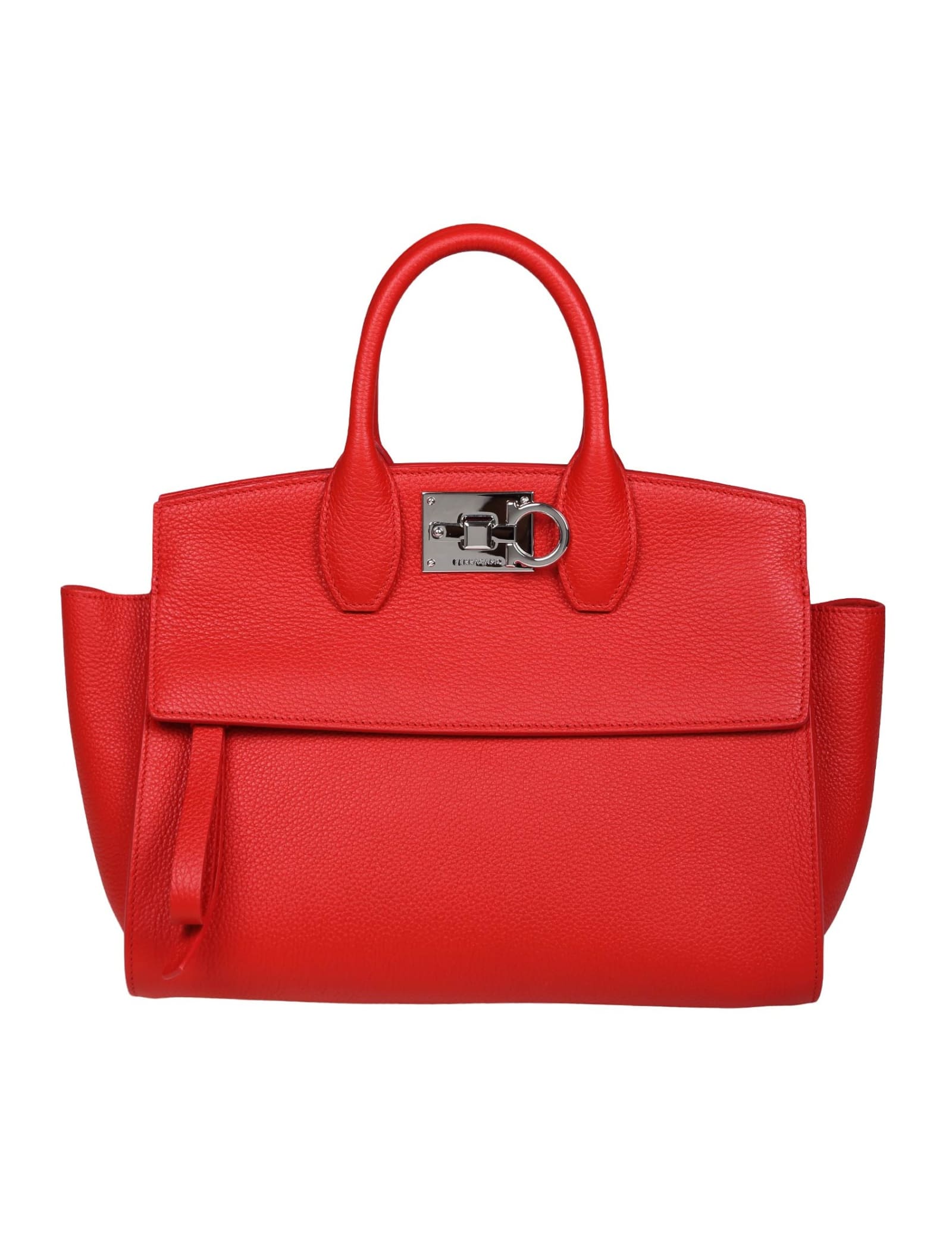 Shop Ferragamo Studio Sof Leather Handbag In Flame Red