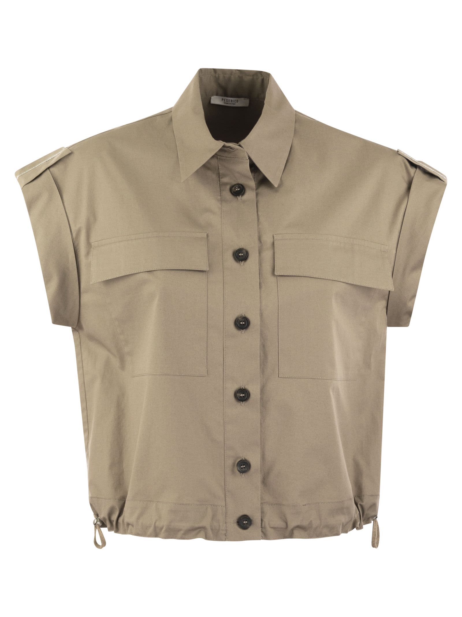 Shop Peserico Light Cotton Satin Sail Hand Shirt With Drawstring In Beige
