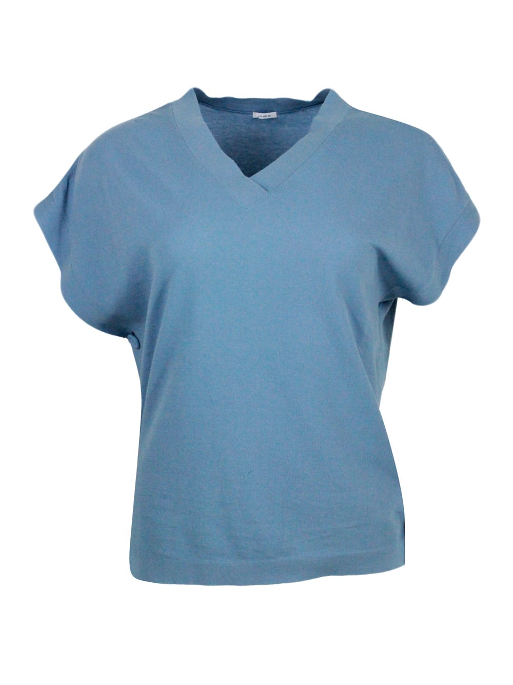 Malo Cotton Jumper With Sleeveless V-neck And Buttons On The Sides In Light Blu