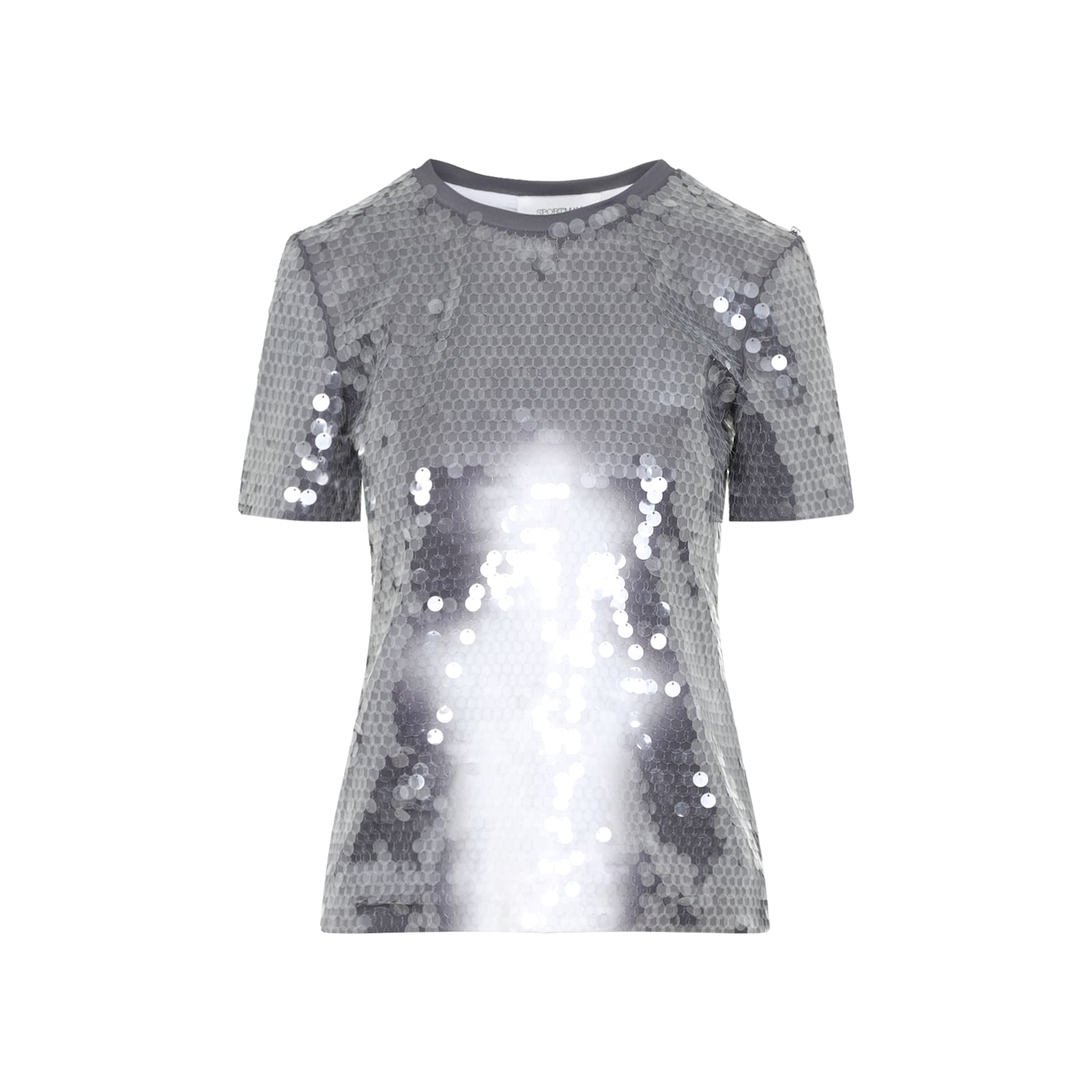 Sportmax Fitted Grey T-shirt With Hexagonal Sequin Detailing In Nero Sfumato