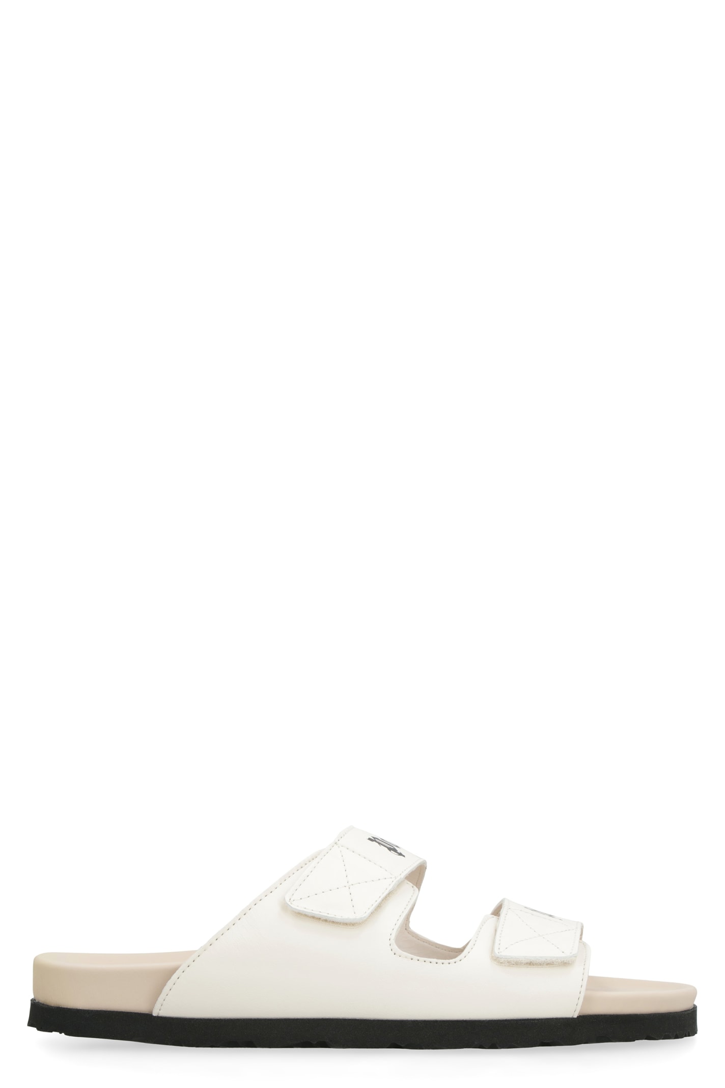 Palm Angels Leather Slides With Logo In Off White Beige