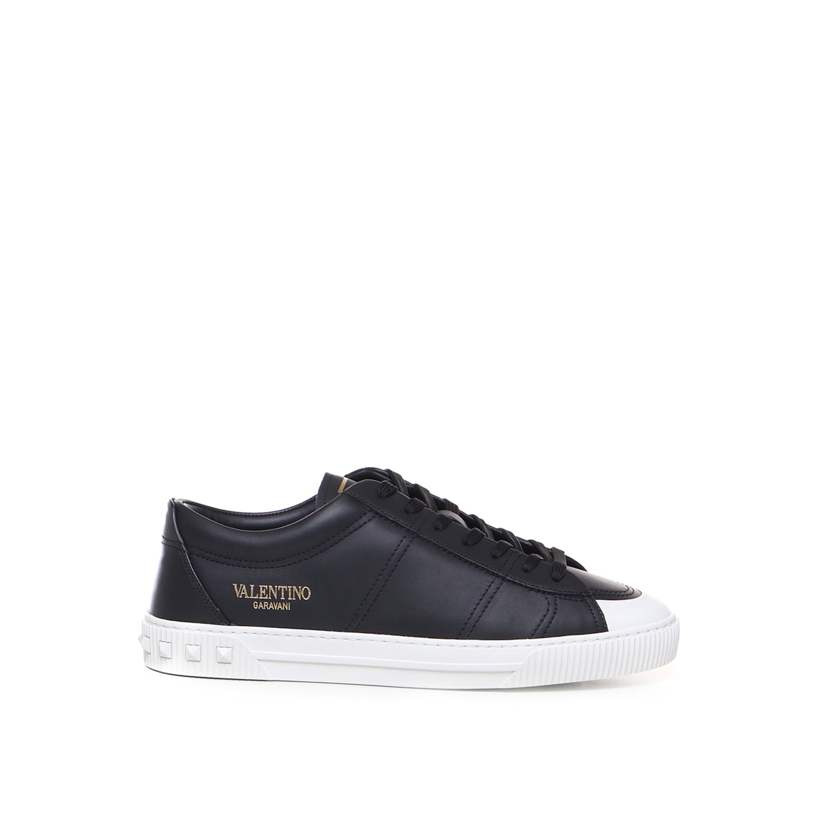 Shop Valentino Garavani Leather Sneakers In Black