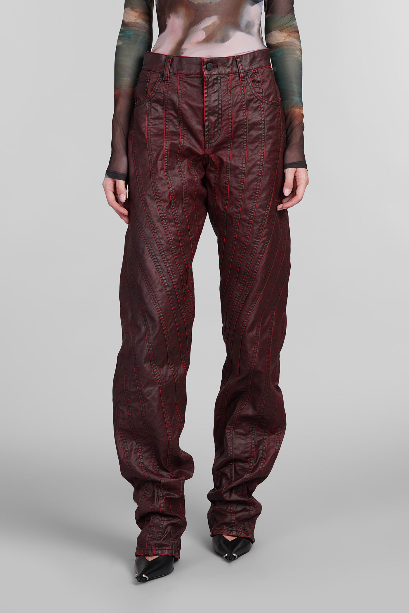 MUGLER JEANS IN BORDEAUX COTTON 