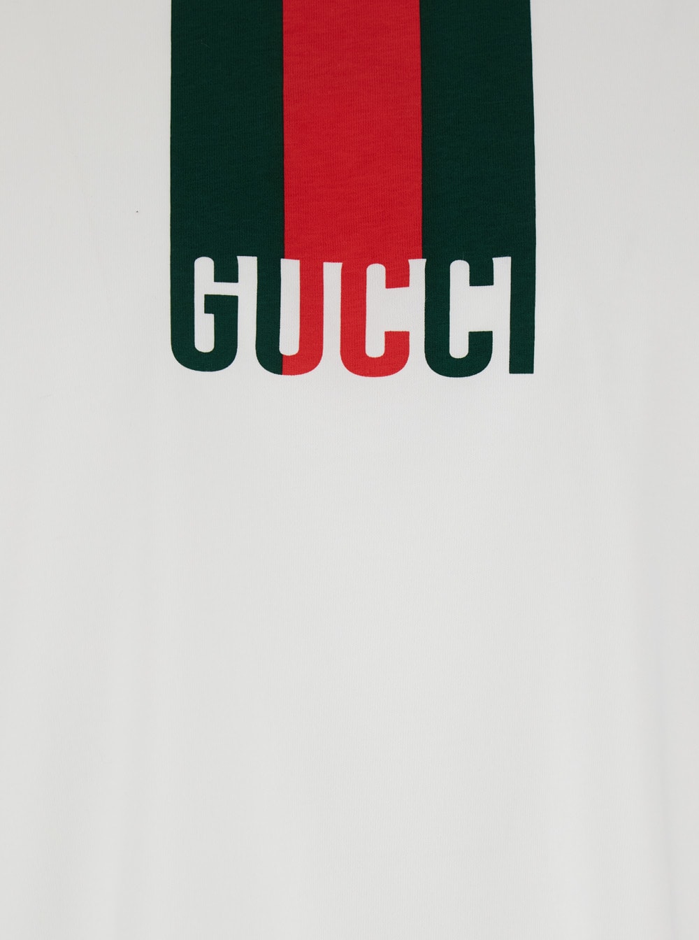 Gucci Men White Crewneck T-shirt Wth Maxi Web Print With Logo Lettering On The Front In Cotton Man In White