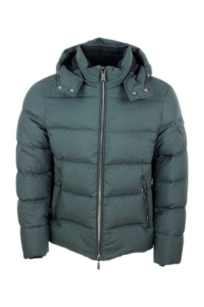 Shop Moorer Goose Down Padded Bomber Jacket With Removable Hood In Green