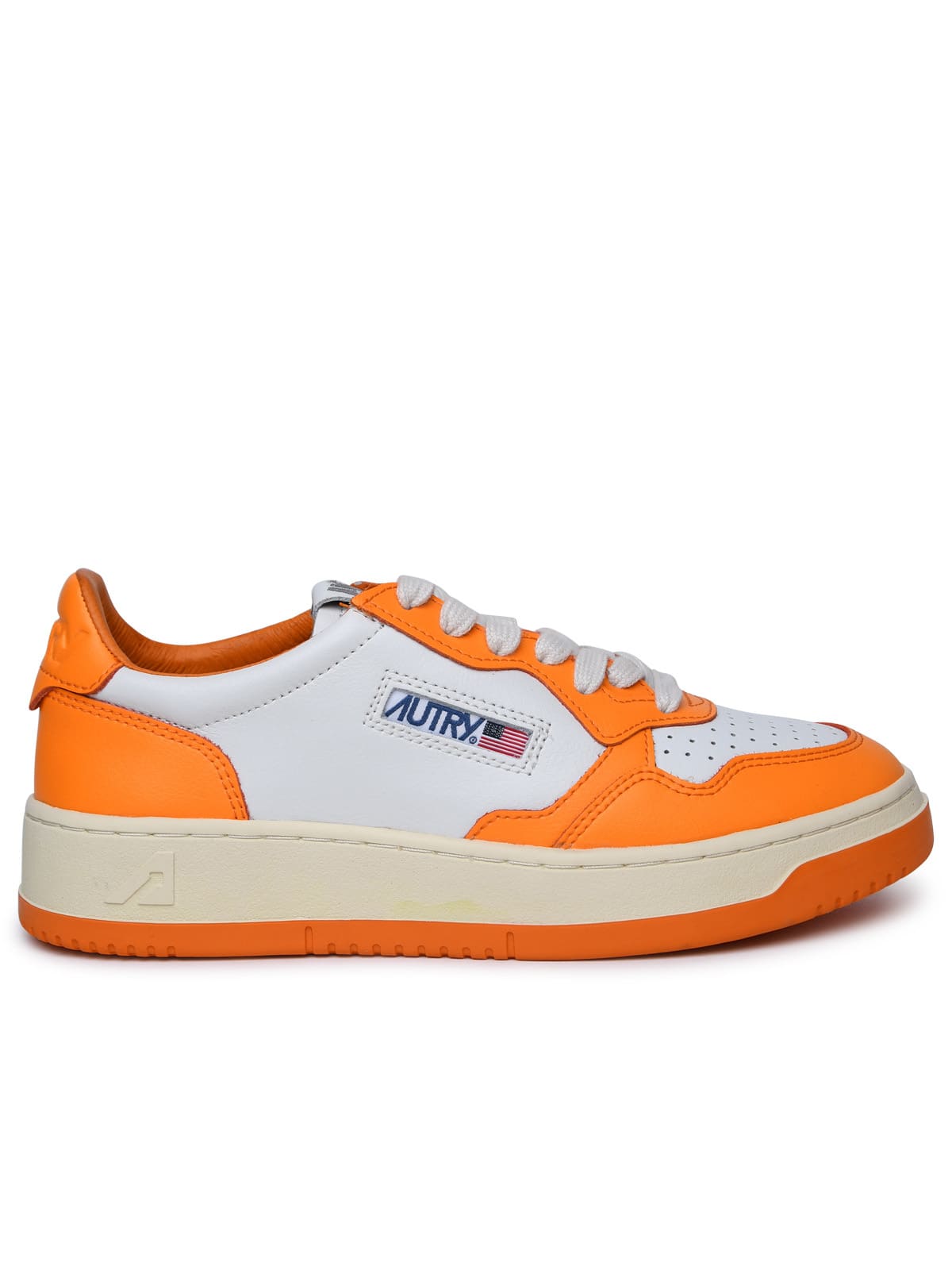Shop Autry Medalist Orange Leather Sneakers In White/orange