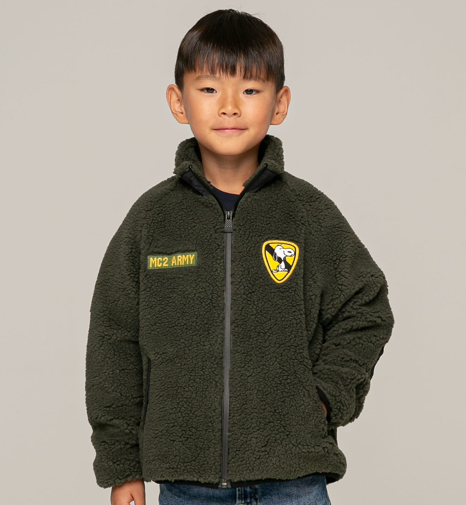 Mc2 Saint Barth Kid Sherpa Jacket With Snoopy Patch Peanuts® Special Edition In Green