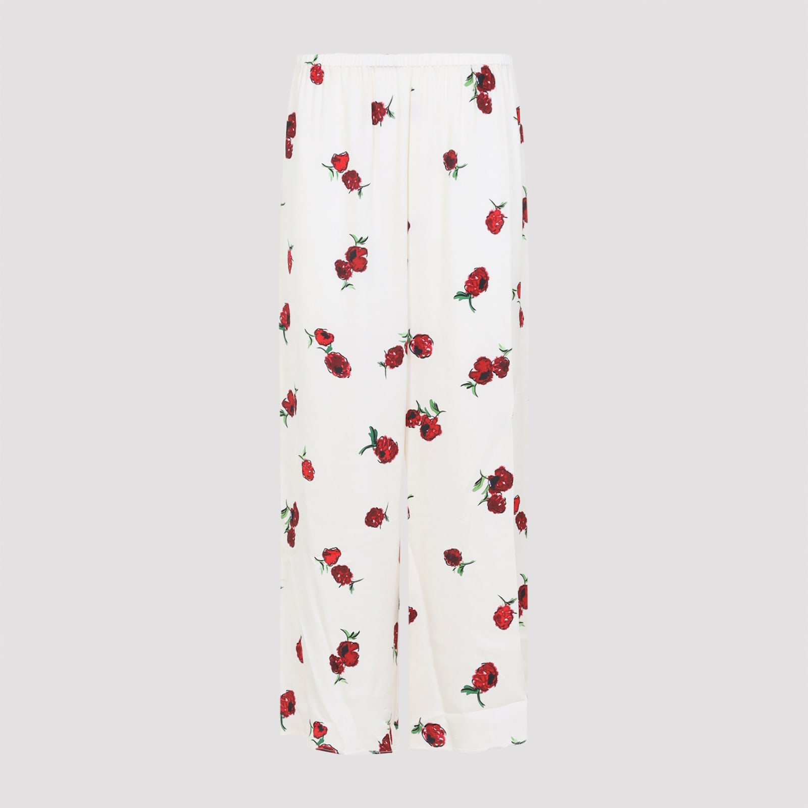 Khaite Raspberry Floral Print Wide-leg Cupro Pants In White