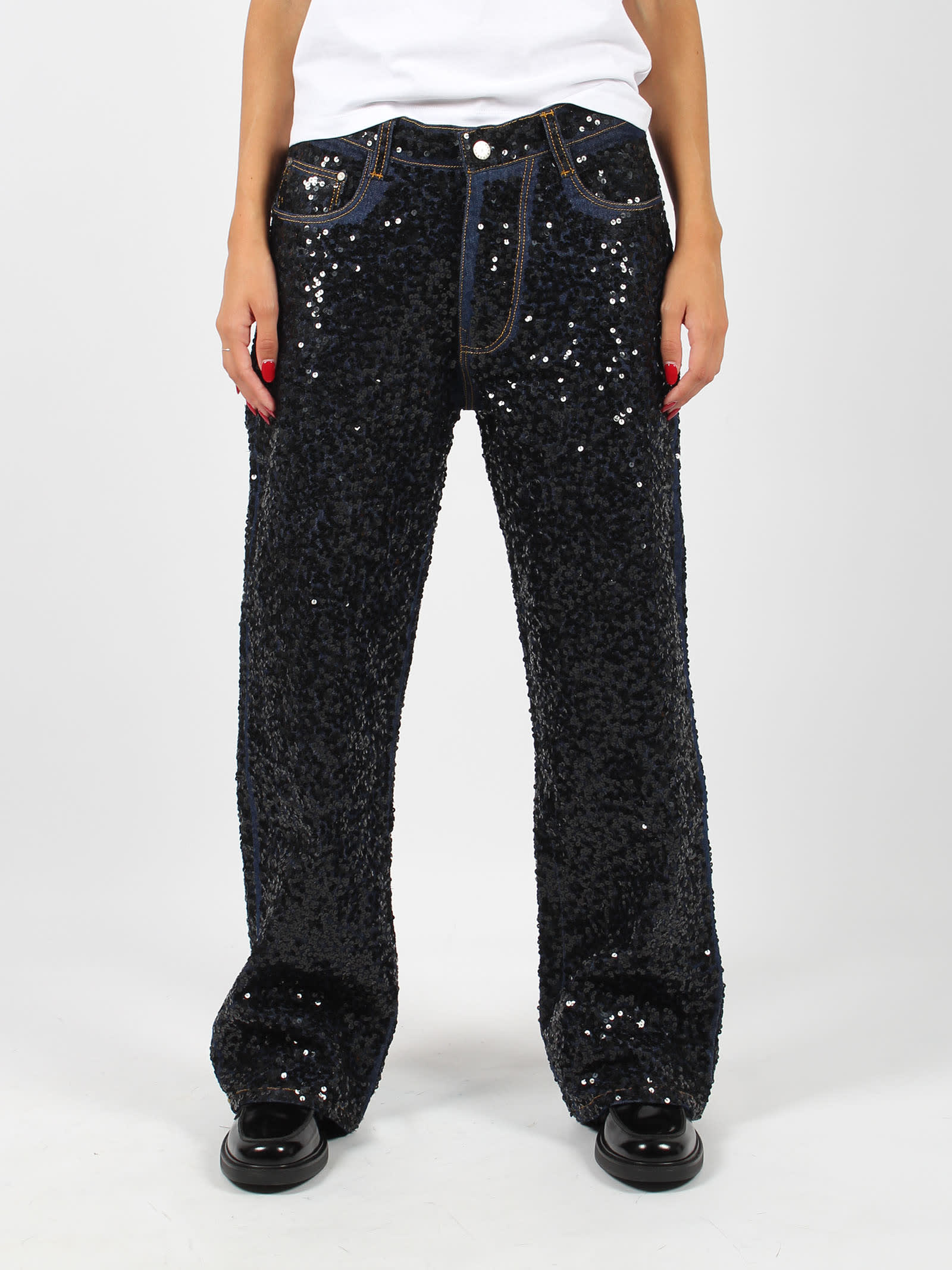 Shop P.a.r.o.s.h Guff Paillettes Jeans In Blue