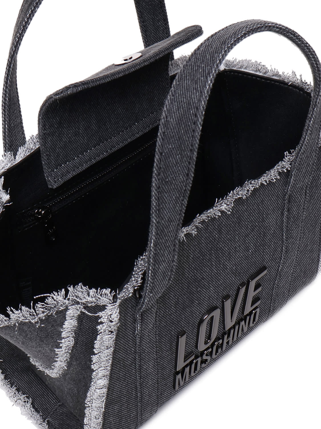 Shop Love Moschino Tote Bag With Fringes In Black