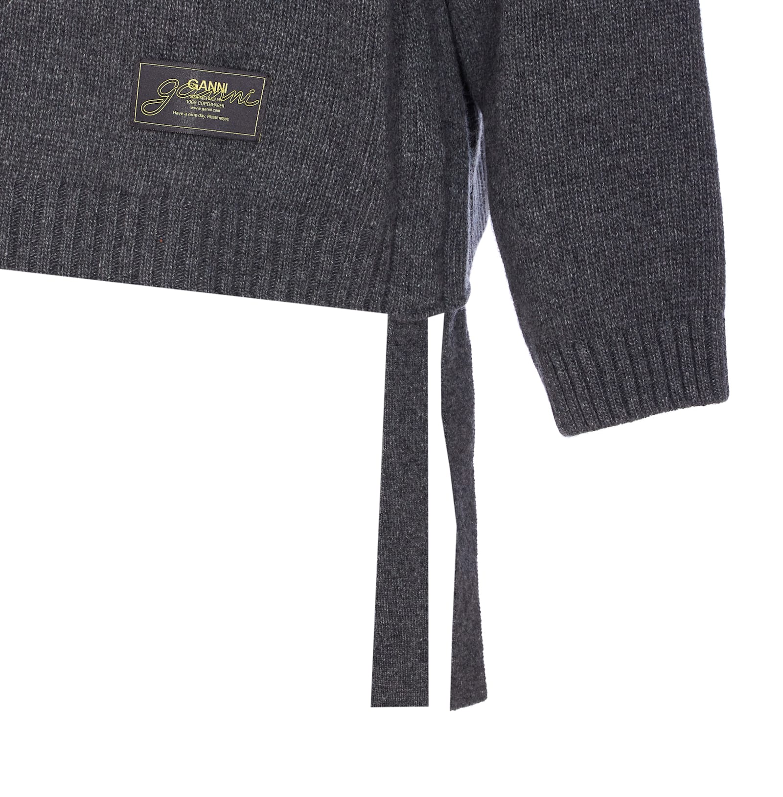 Ganni Sweater Wool Side Ties In Gray