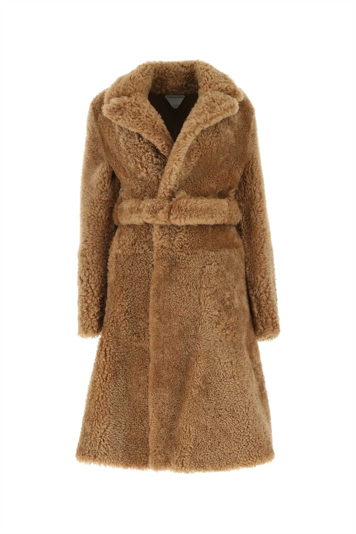 Shop Bottega Veneta Camel Shearling Coat In 2640