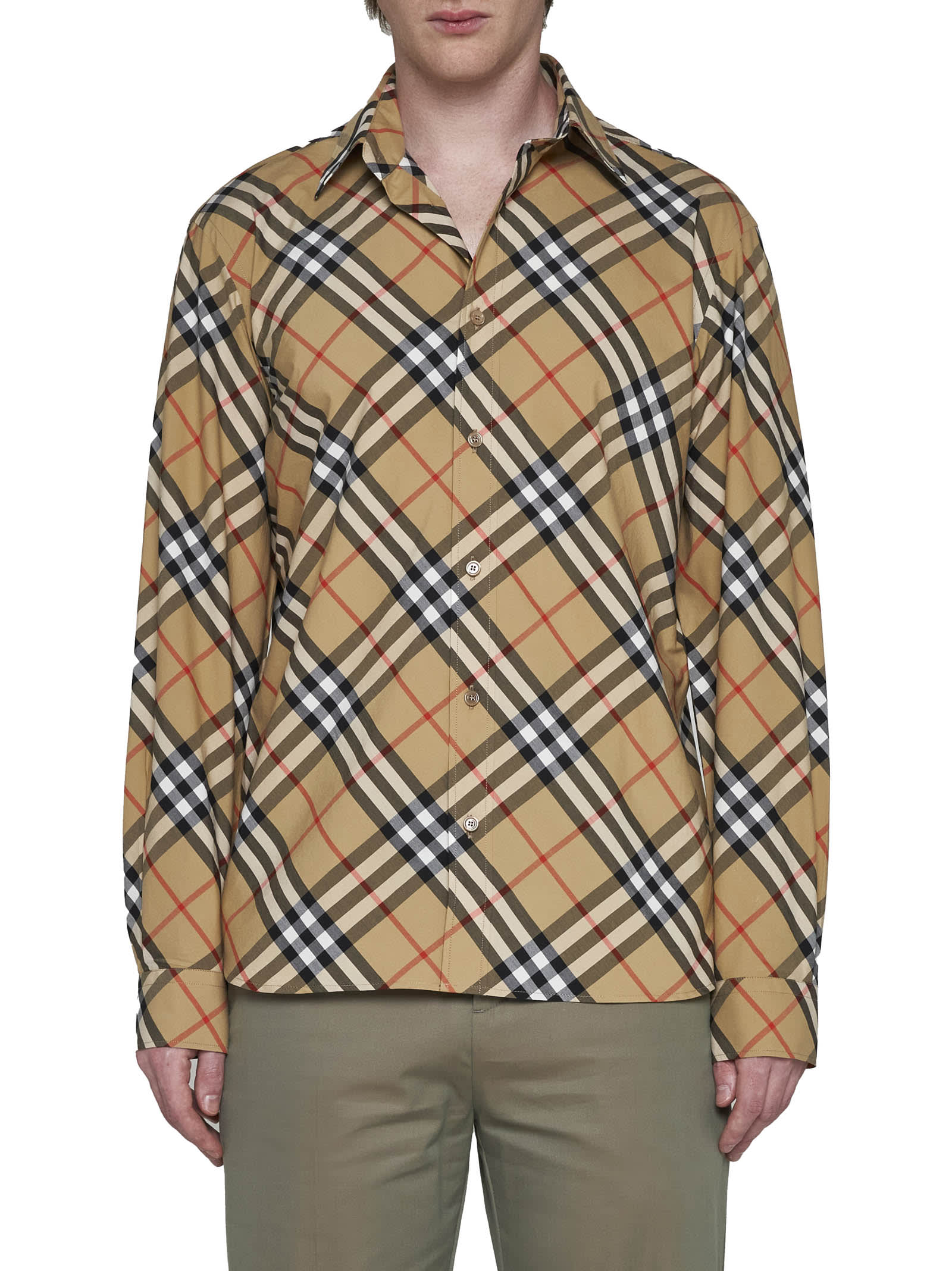 Burberry Check Print Cotton Shirt In Sand Ip Check